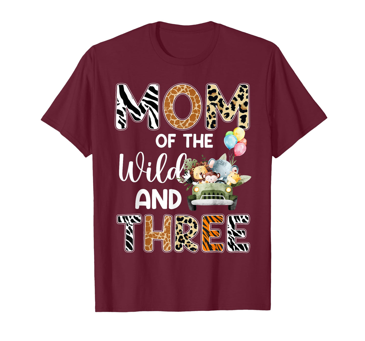 Mom Of The Wild and Three 3 Birthday Zoo Theme Safari Jungle T-Shirt