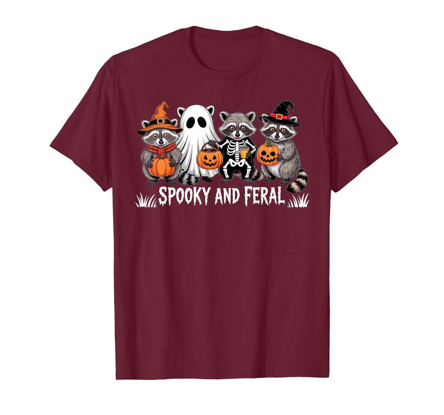 Cute Ghost Halloween Raccoon Trick Or Treat Spooky And Feral T-Shirt