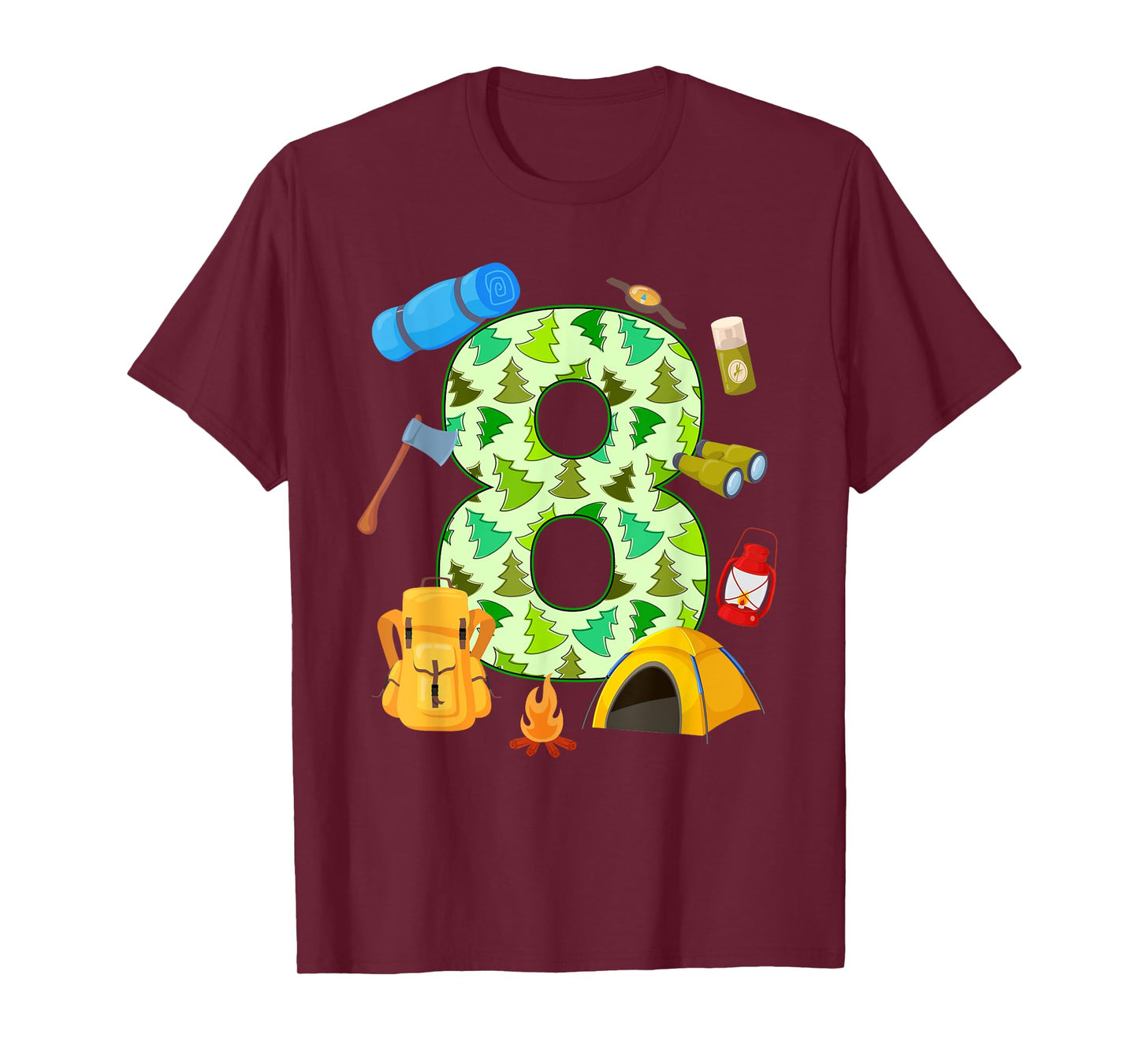 8th Birthday Camping Theme 8 Year Old Birthday Kids T-Shirt