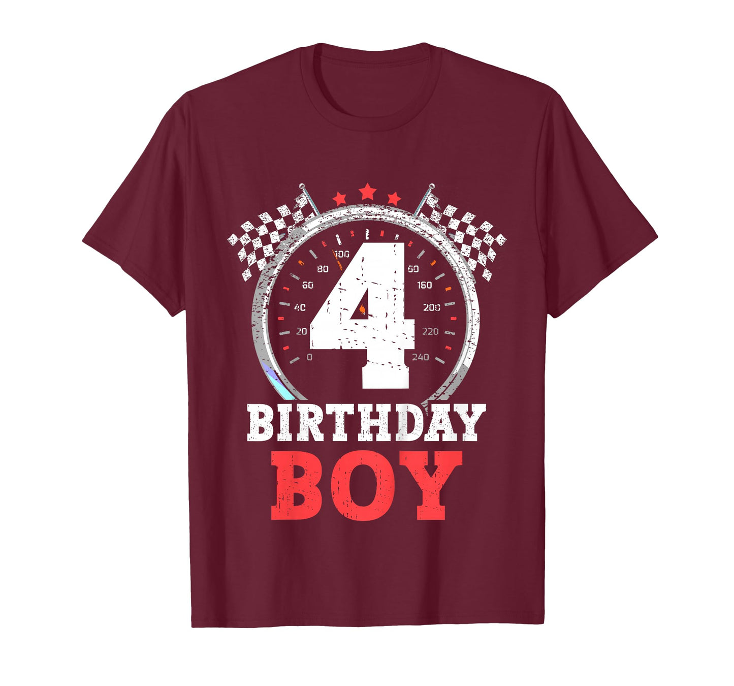 Kids 4th Birthday Boy 4 Fourth Race Car Birthday Racing Car Flag T-Shirt
