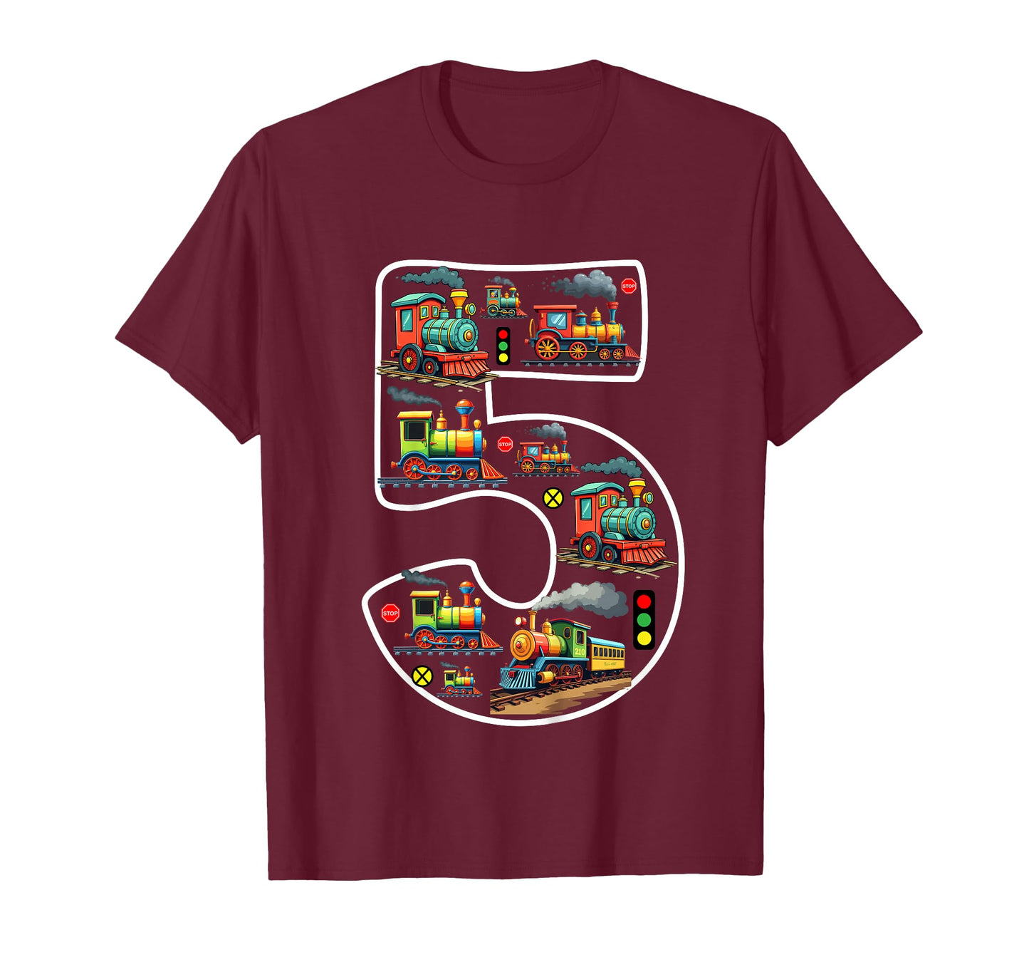 Kids 5 Year Old Boy Trains Birthday 5th Birthday Locomotive Train T-Shirt