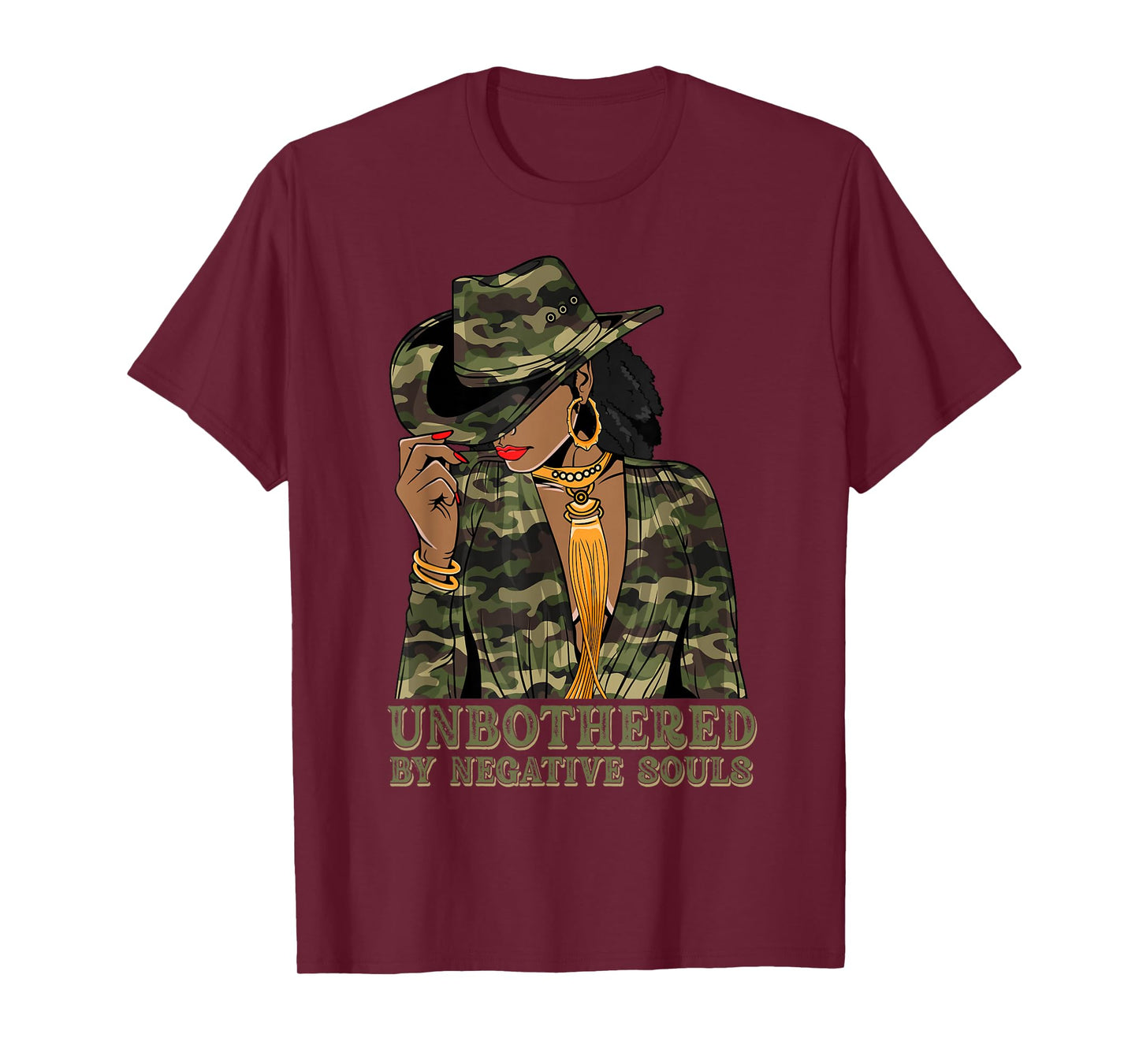 Unbothered Western Black Cowgirl Camo Camoflauge Afro Woman T-Shirt