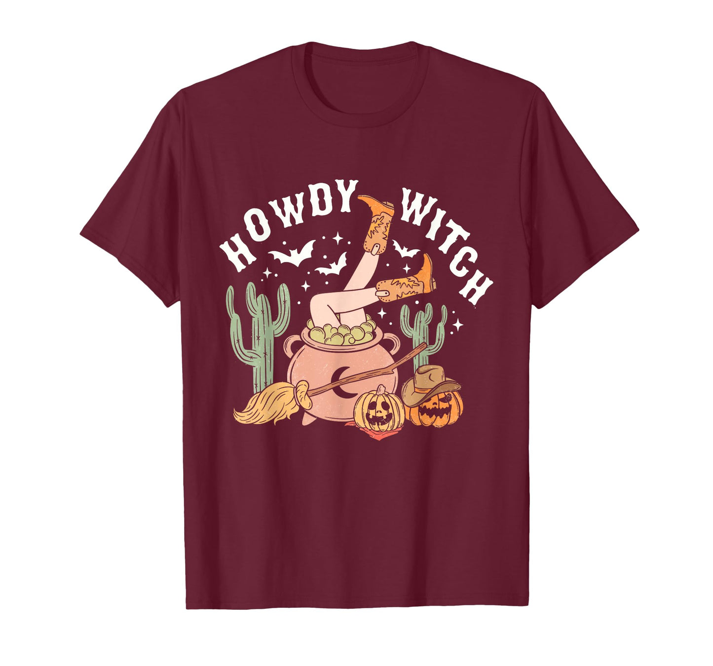 Retro Howdy Witch Western Halloween Pumpkin Cowgirl Outfits T-Shirt