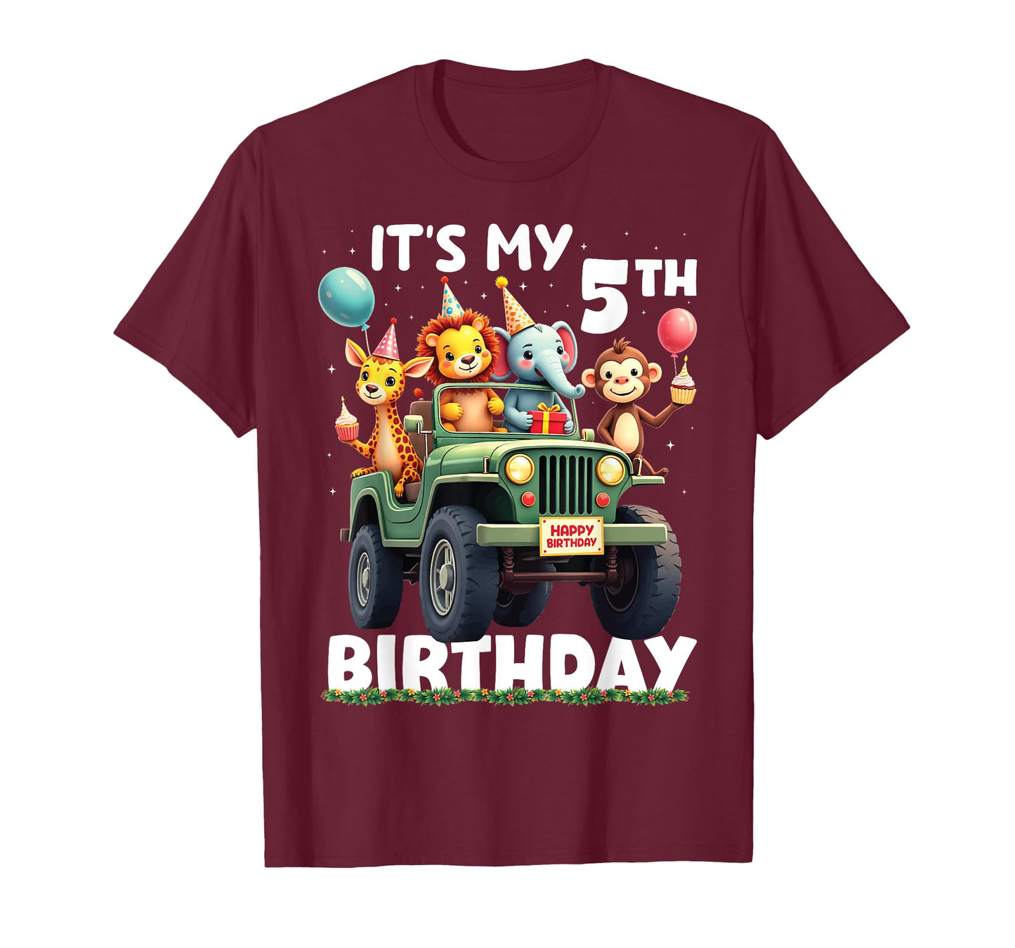 Its My 5th Birthday Zoo Safari Jungle Animals Lover Kids T-Shirt