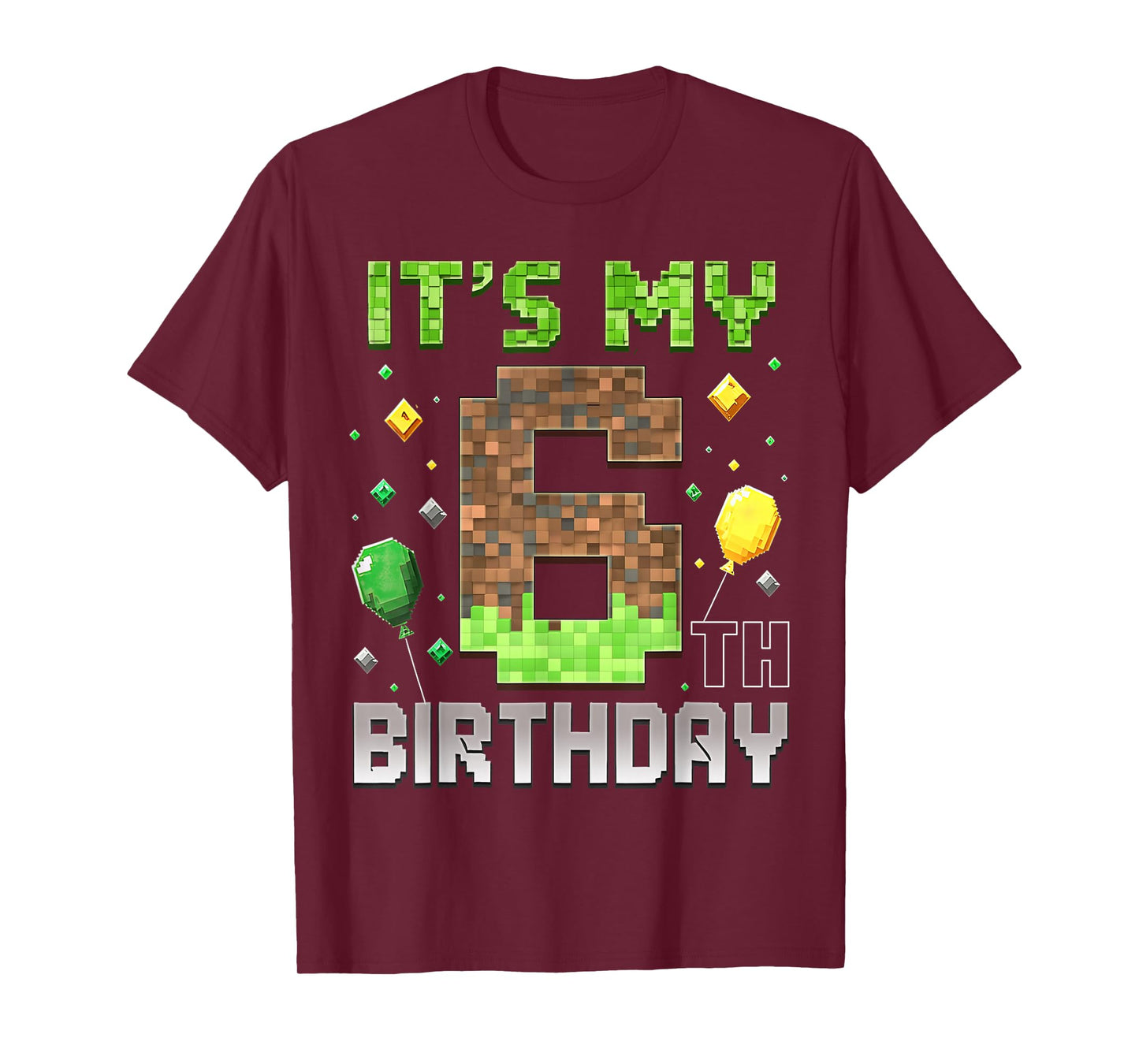 Kids 6th Birthday Gamer Pixel 6 Years Old Video Game Party T-Shirt