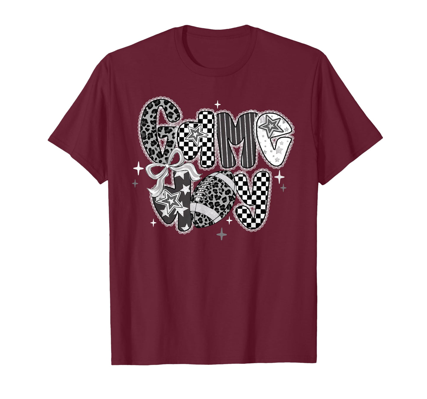 Touchdown American Football Game Day Coquette Bow Checkered T-Shirt