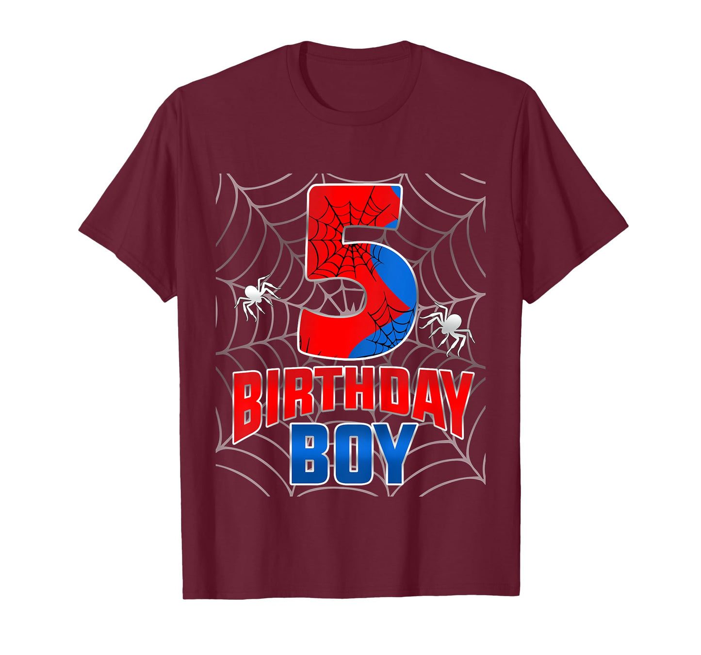 Kids Spider Web Five 5 Years Old It's My 5th Birthday Boy T-Shirt