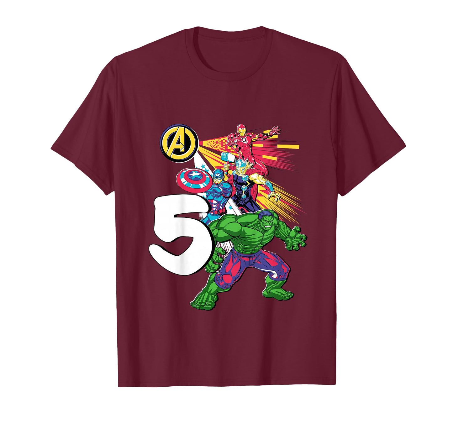 Marvel Super Heroes Avengers 5 Year Old Fifth Birthday T-Shirt