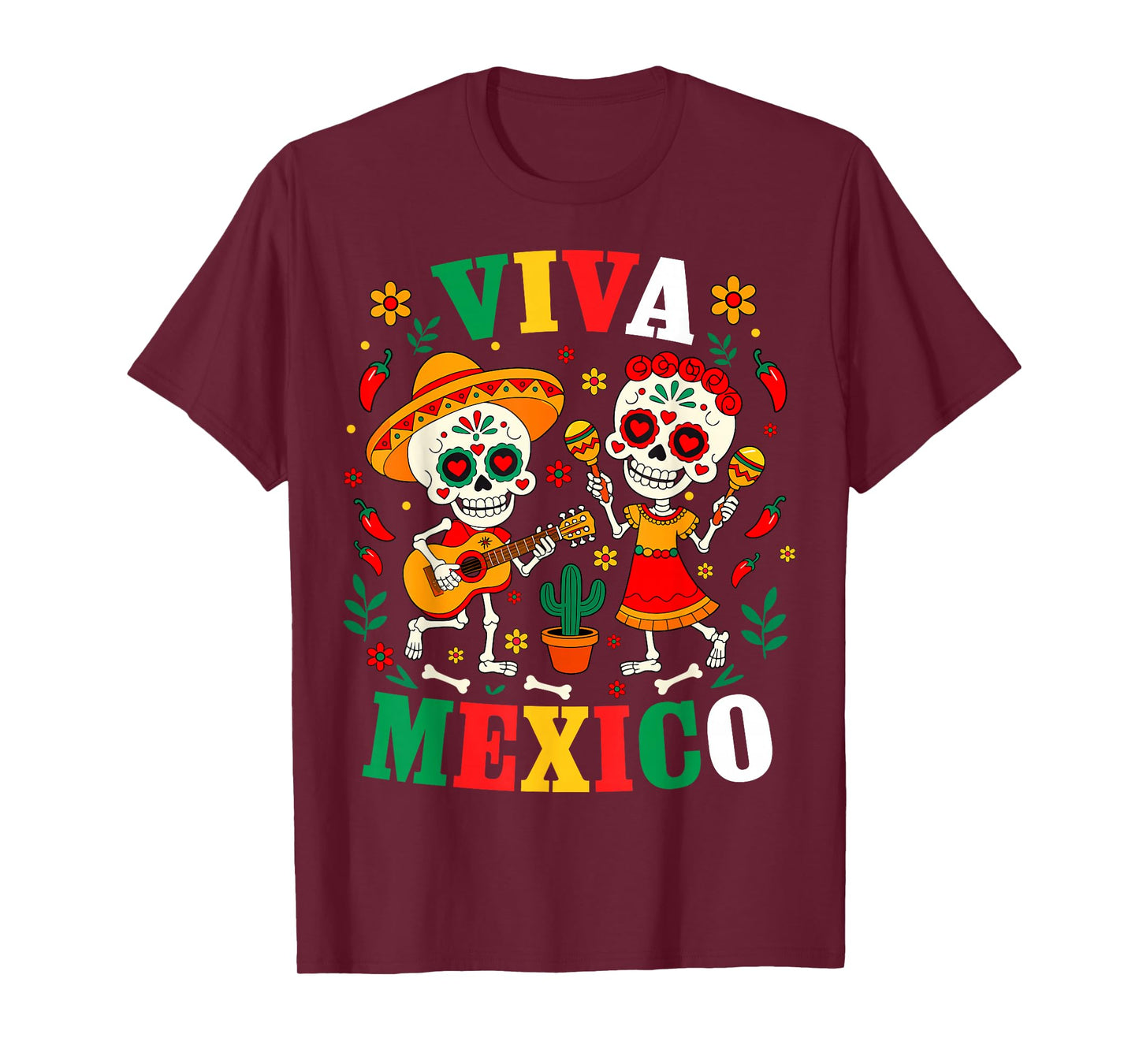 Viva Mexico Mexican Girl Boy Kids Skeleton Independence Day T-Shirt
