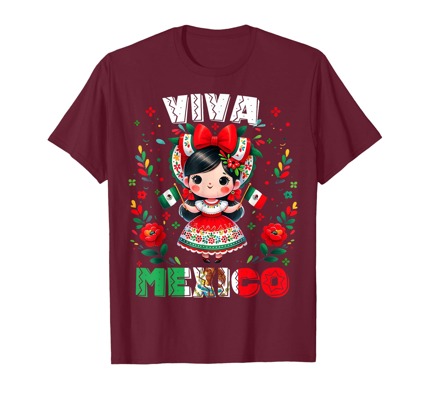 Viva Mexico Mexican Girl Flag Independence Day Girls Kids T-Shirt