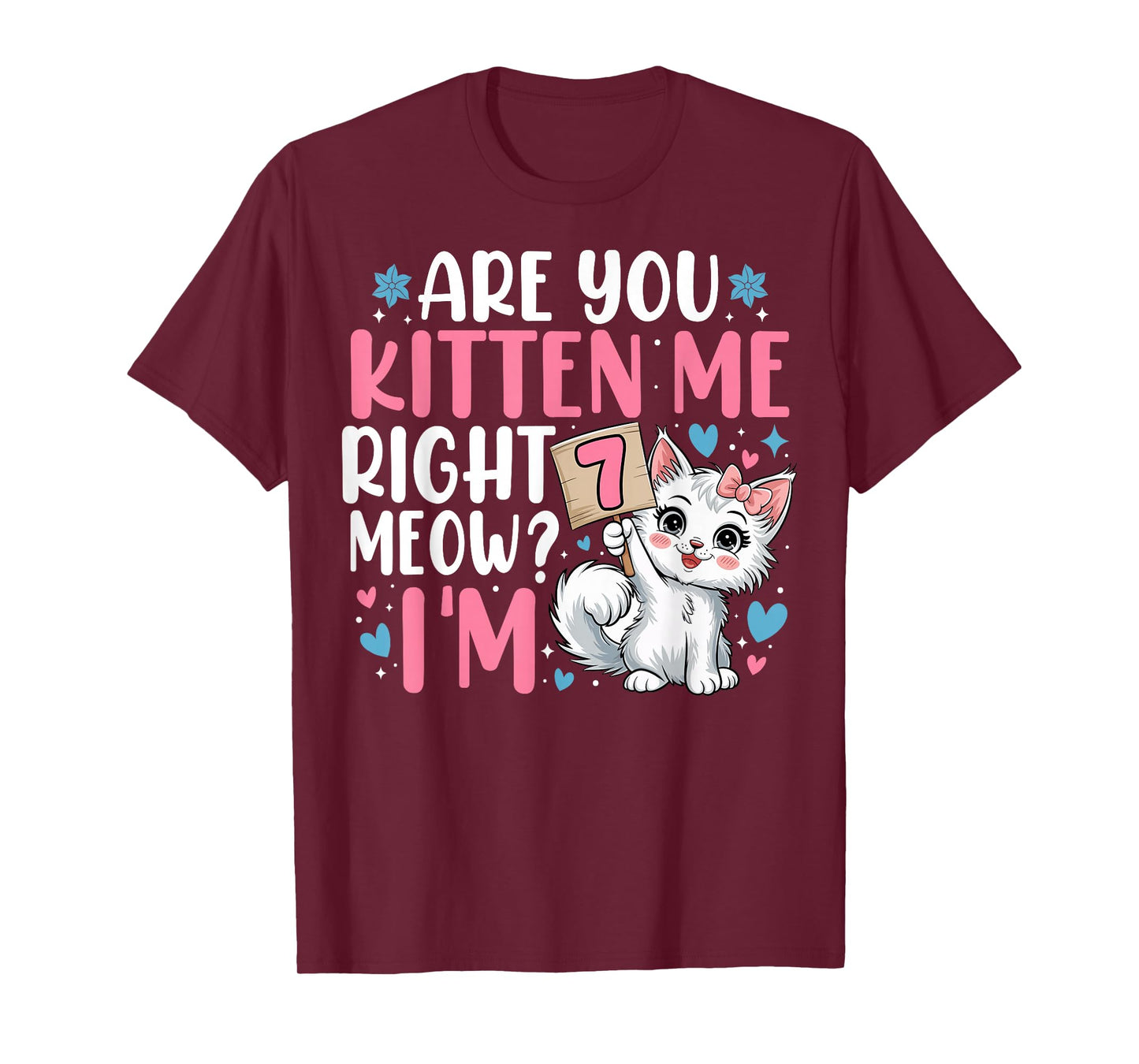 7th Birthday Tee Girl 7yr Seven 7 Year Old Kitten Cat Bday T-Shirt
