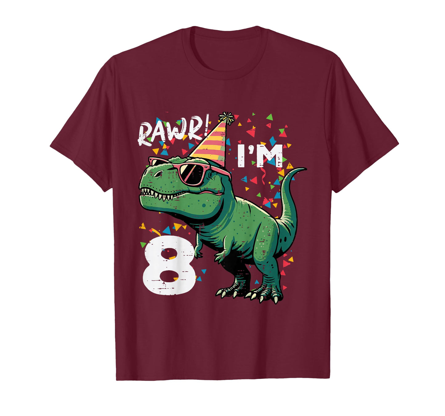Kids 8th Birthday Trex Rawr Im 8 Years Old Bday Dino Boys Kids T-Shirt