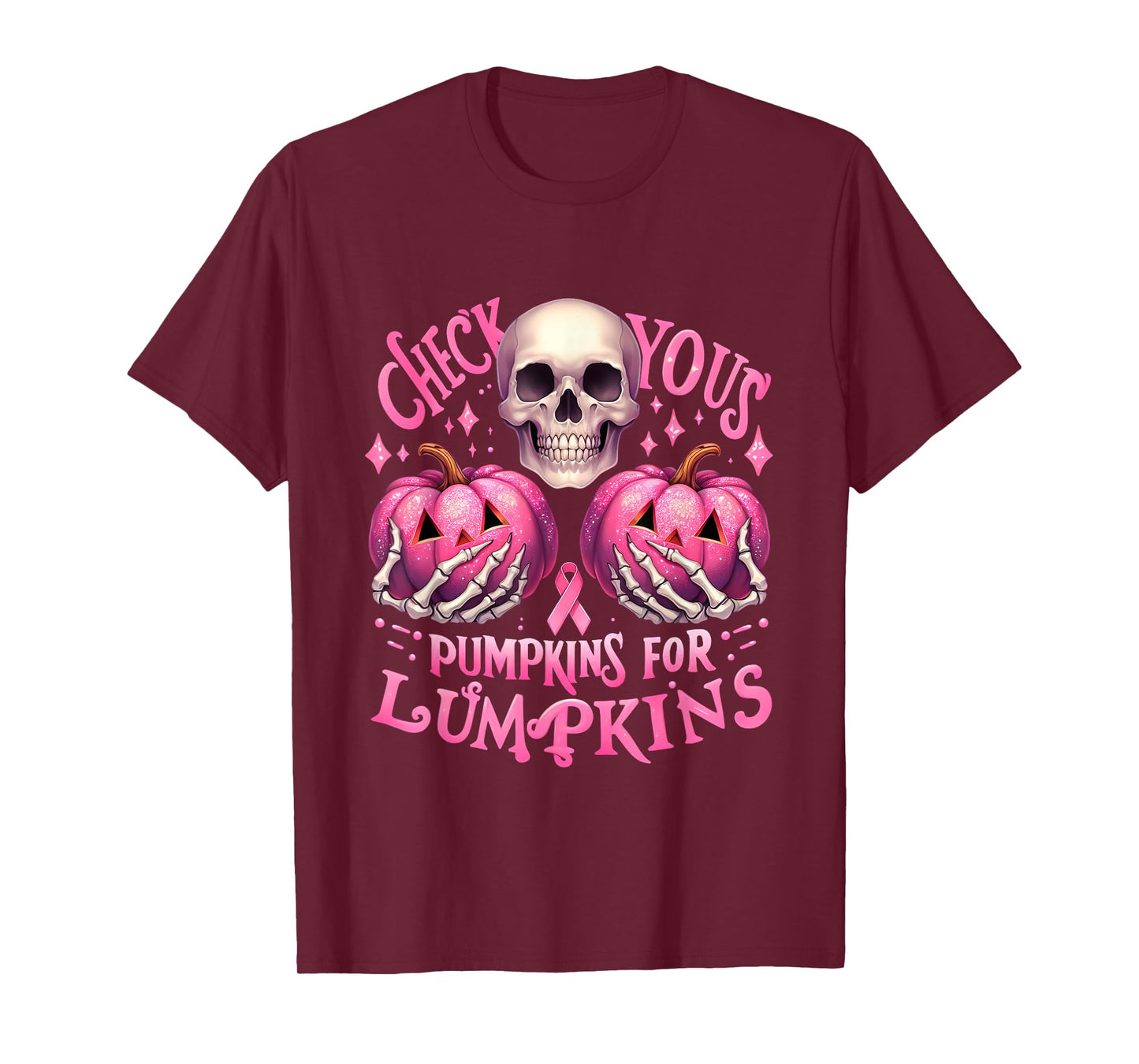 Check Your Pumpkins For Lumpkins Halloween Breast Cancer T-Shirt
