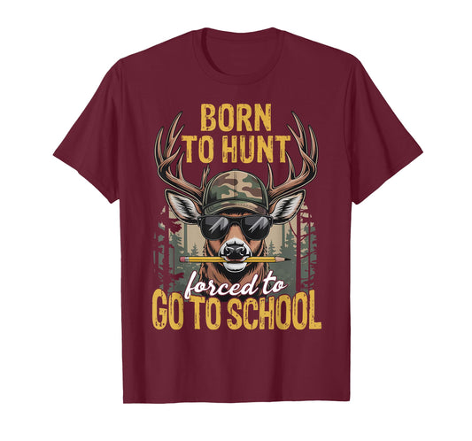 Camo Deer Hunting Boys Kids Funny Born Hunt Forced Go School T-Shirt