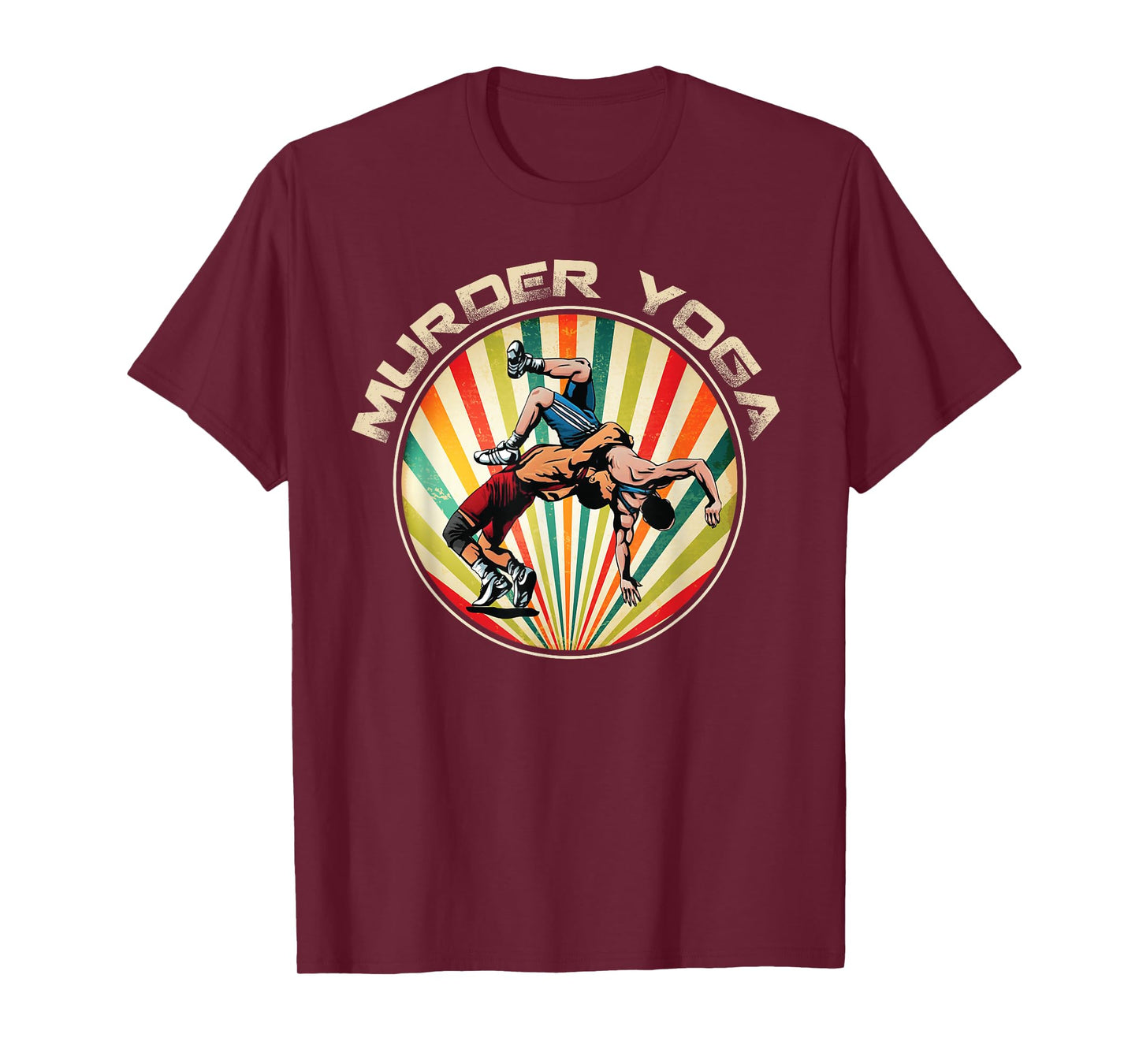 Wrestler Murder Yoga Vintage Retro Sunset Funny Wrestling T-Shirt