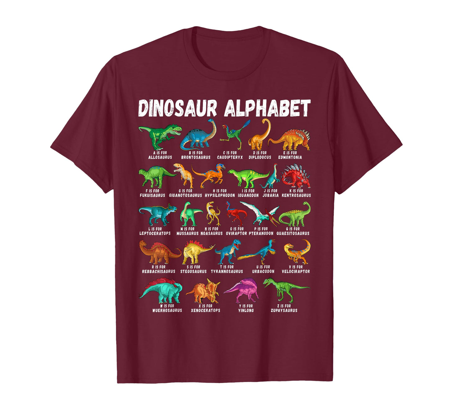 Types Of Dinosaurs Alphabet A-Z ABC Dino Identification T-Shirt