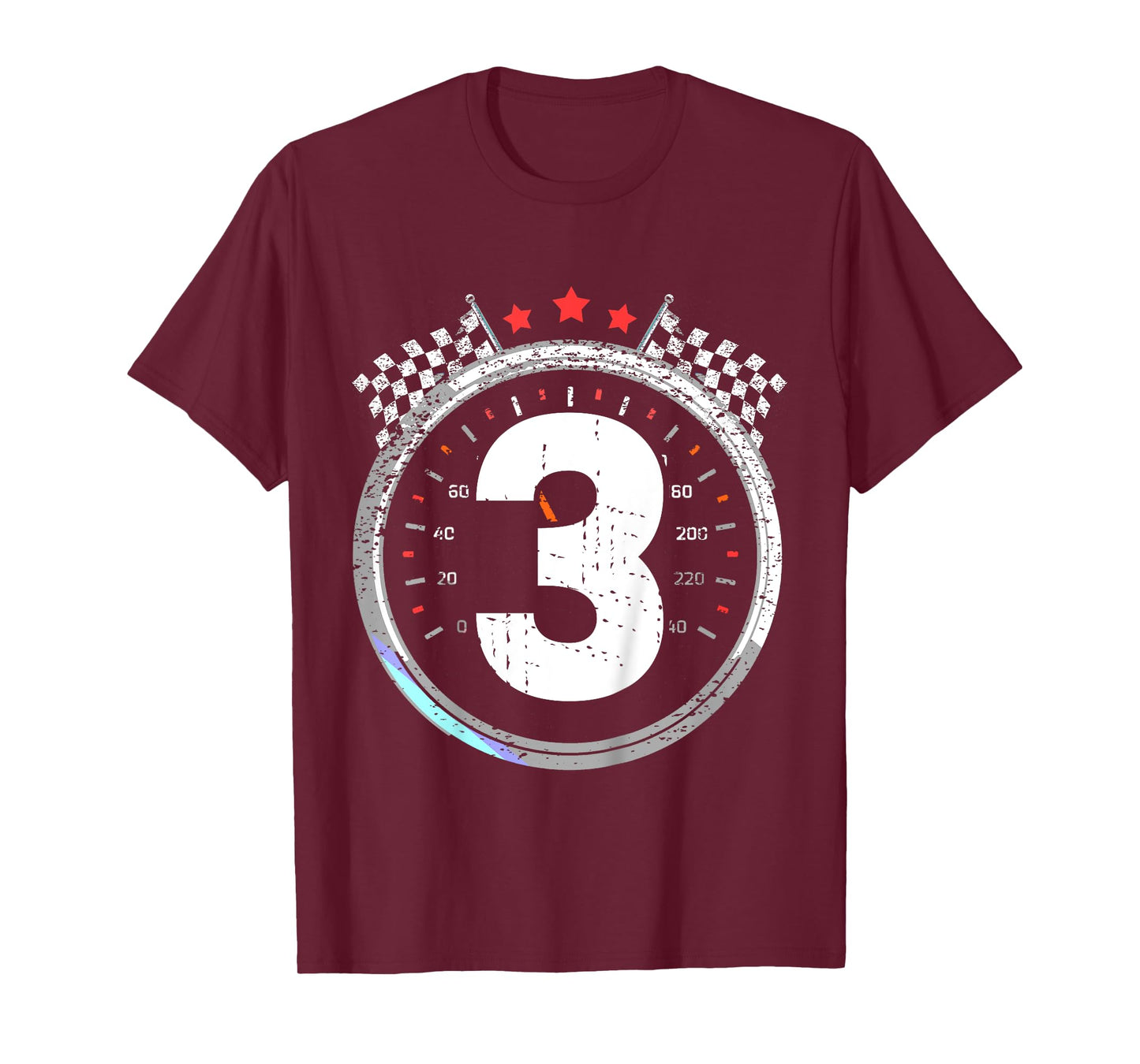 Kids 3rd Birthday Boy 3 Third Race Car Birthday Racing Car Flag T-Shirt