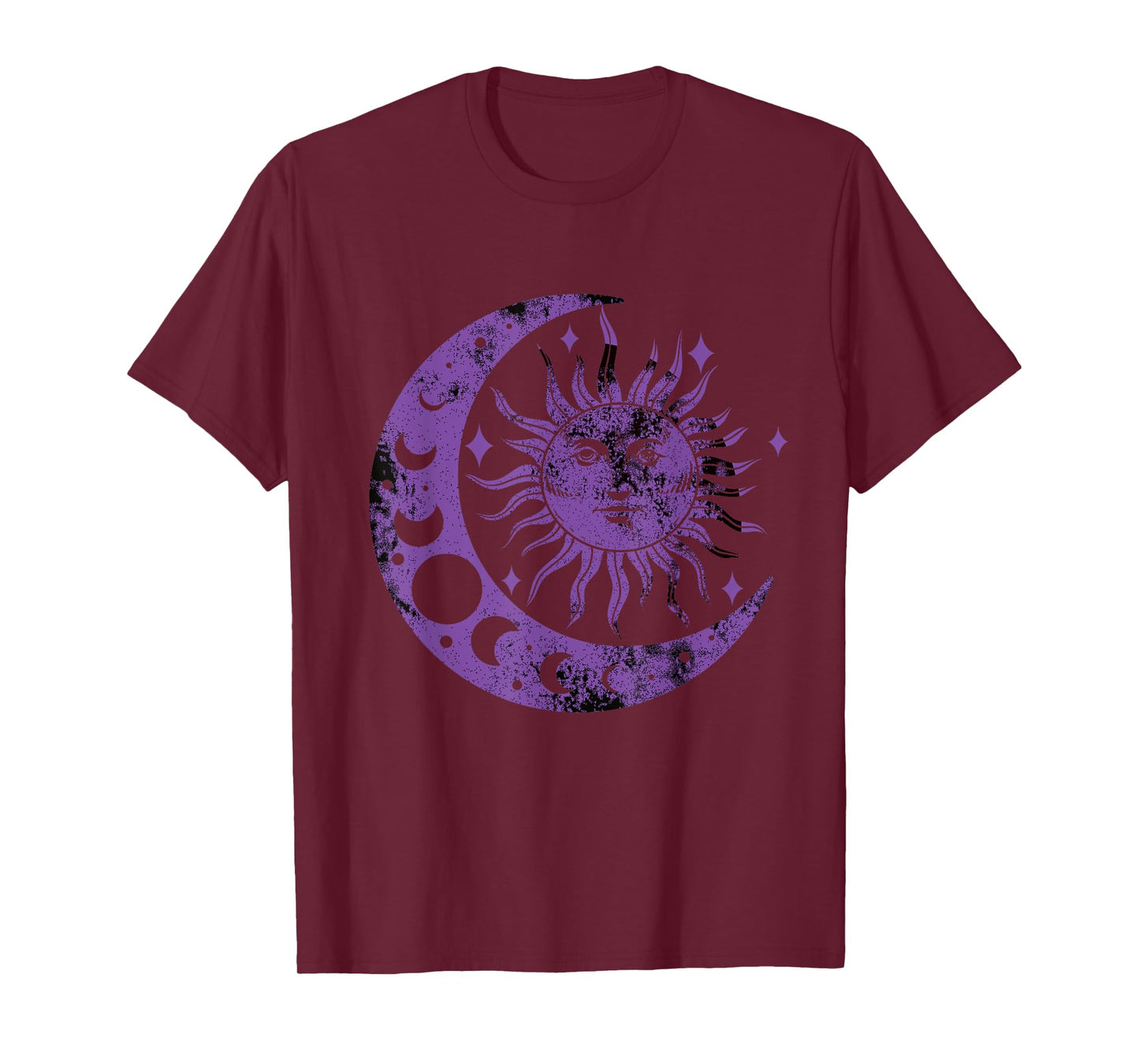 Meditation Yin Yang Sun Moon Distressed Purple T-Shirt