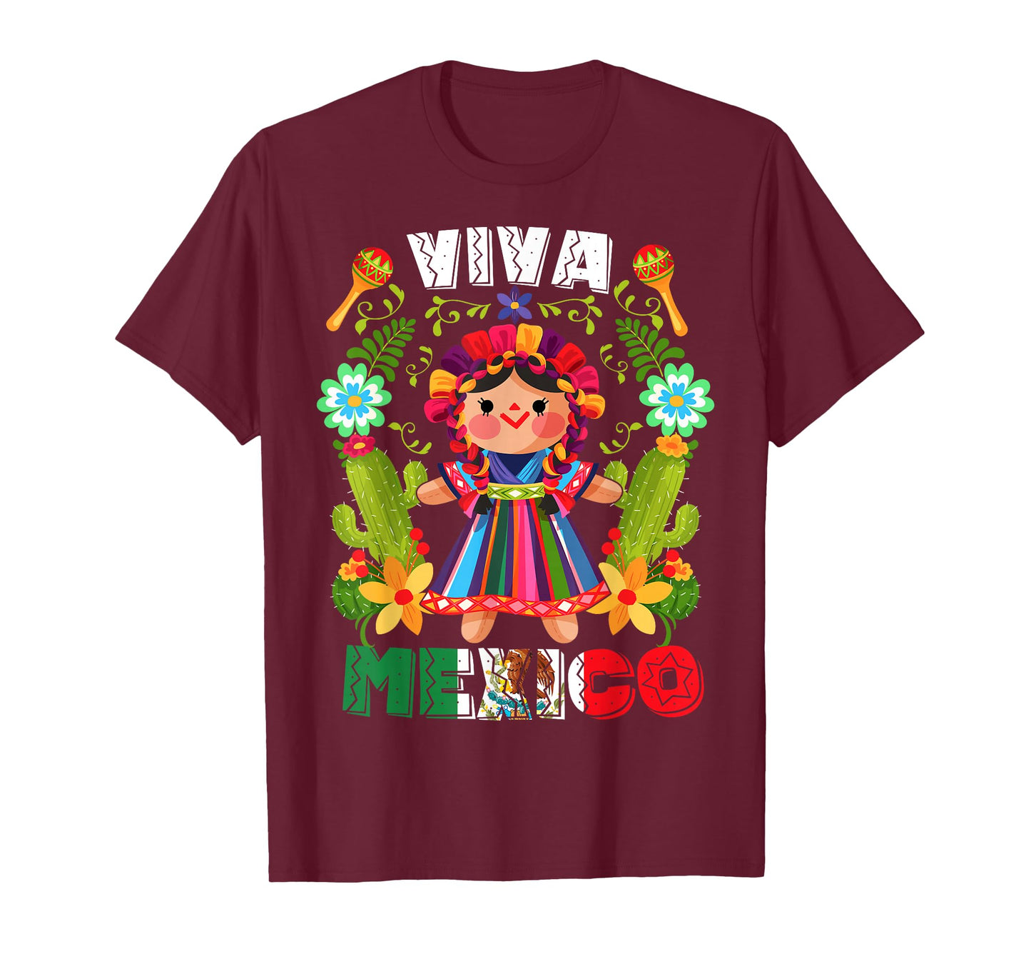 Viva Mexico Mexican Girl Flowers Independence Day Girls Kids T-Shirt