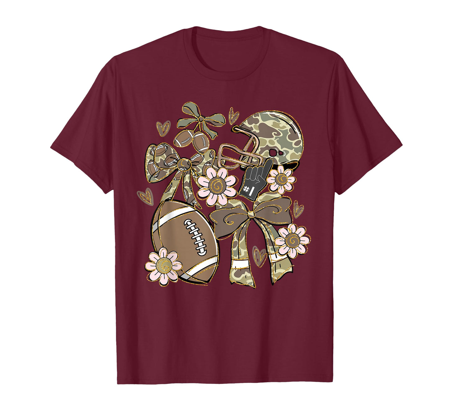 Touchdown Football Game Day Thanksgiving Camo Coquette Bow T-Shirt