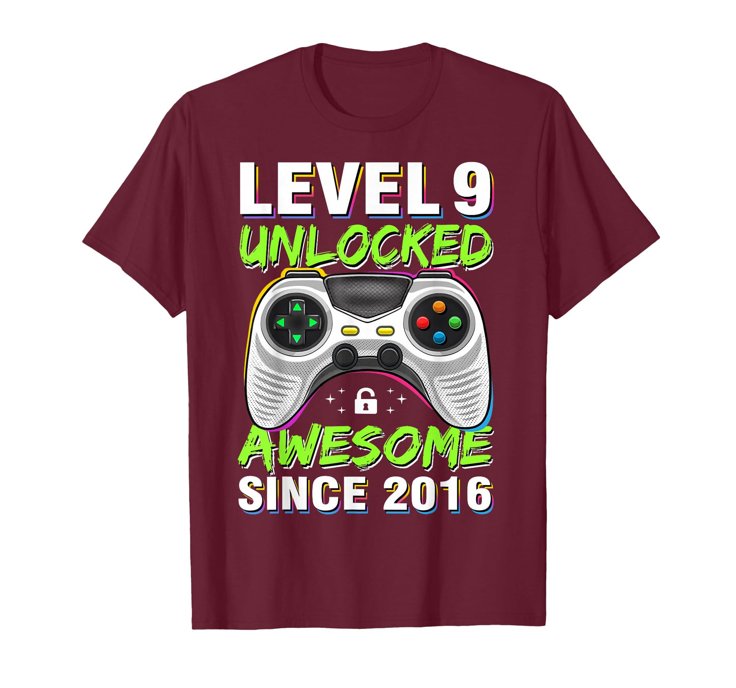 Level 9 Unlocked Awesome Since 2016 9th Birthday Gaming Boys T-Shirt