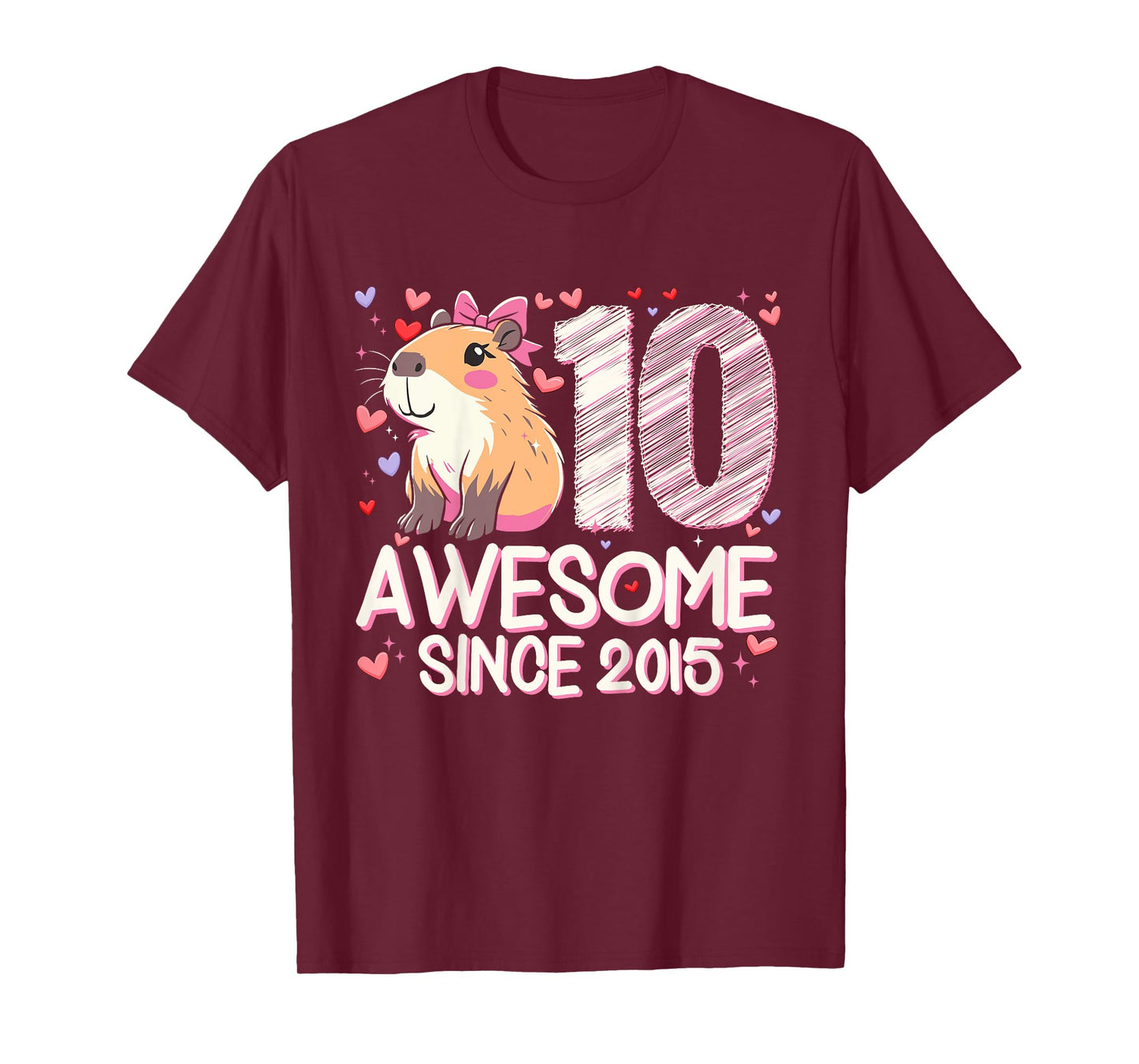 Kids 10 Years Old Capybara Gifts For Girls 10th Birthday Party T-Shirt