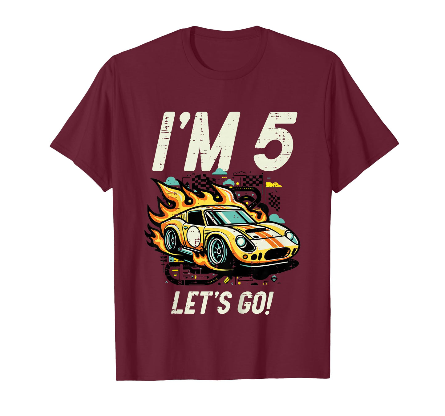 Kids 5th Birthday Im 5 Lets Go Race Car Five Year Old Bday Boys T-Shirt