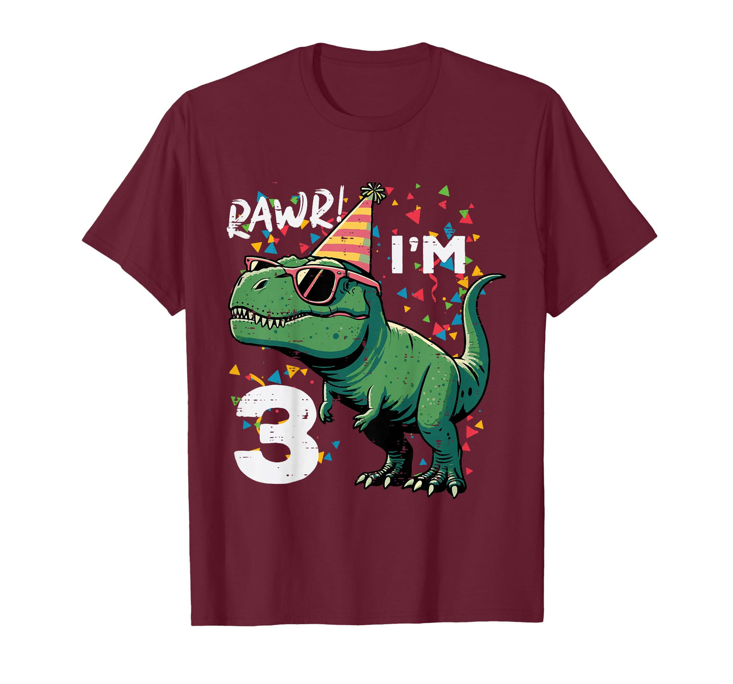 Kids 3rd Birthday Trex Rawr Im 3 Years Old Bday Dino Boys Kids T-Shirt