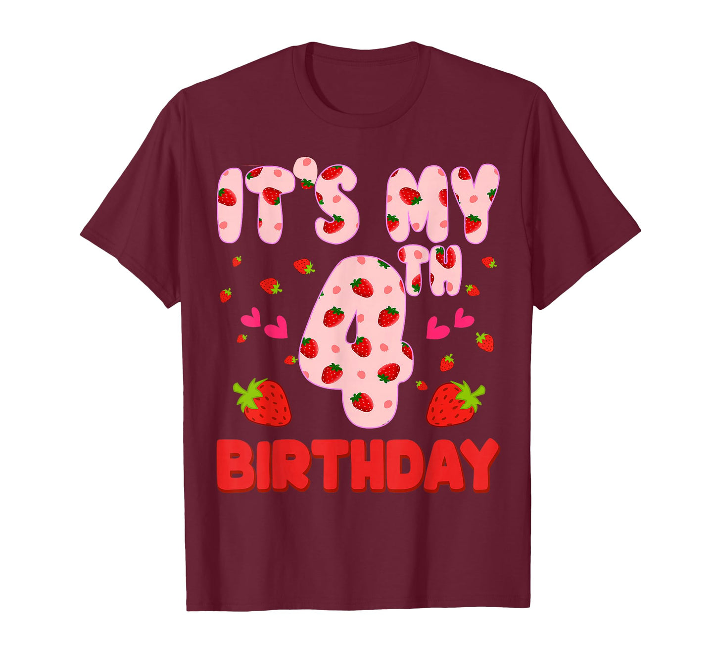 Kids 4 year old Strawberry Birthday Girl Sweet Fruit 4th T-Shirt