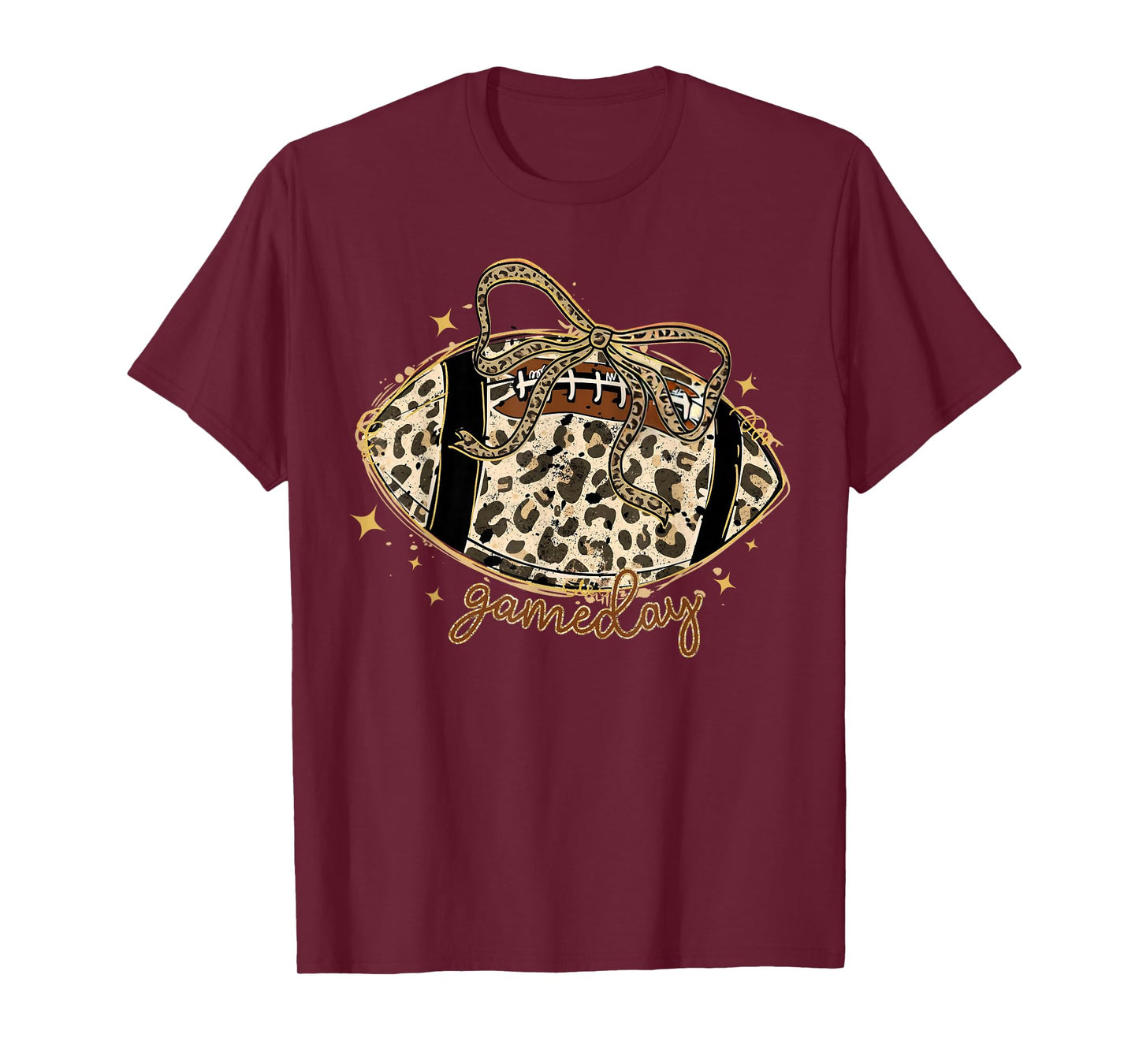 Touchdown Coquette Bow Leopard American Football Game Day T-Shirt