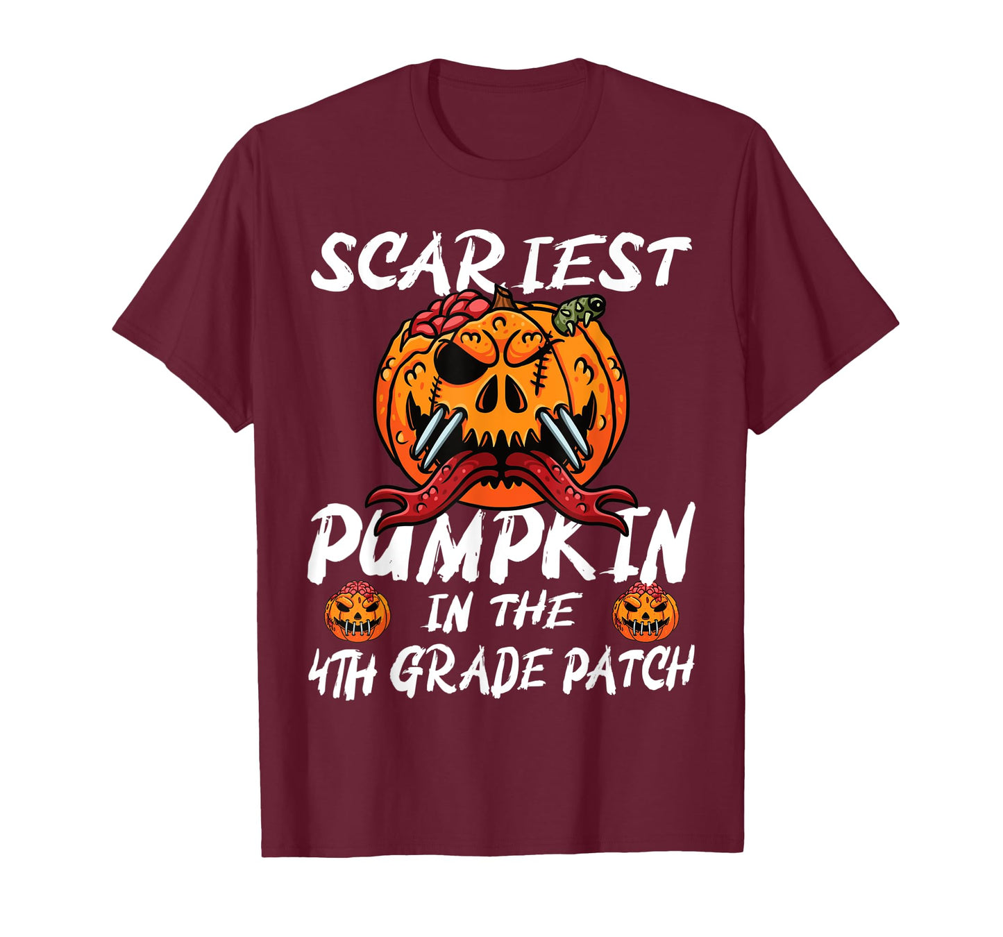 Kids Scariest Pumpkin 4th Grade Patch School Halloween Boy T-Shirt