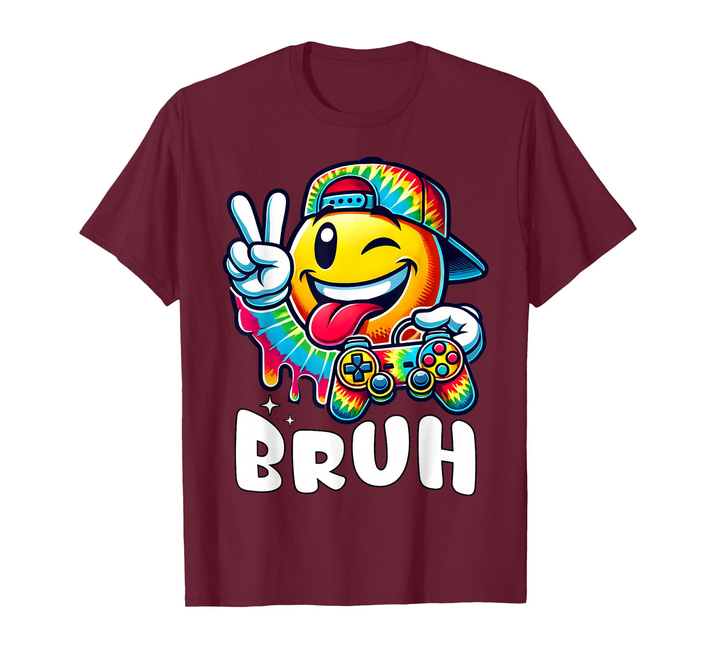 Groovy Tie Dye Gaming Funny Bruh Boys Peace Sign Gamer Kids T-Shirt