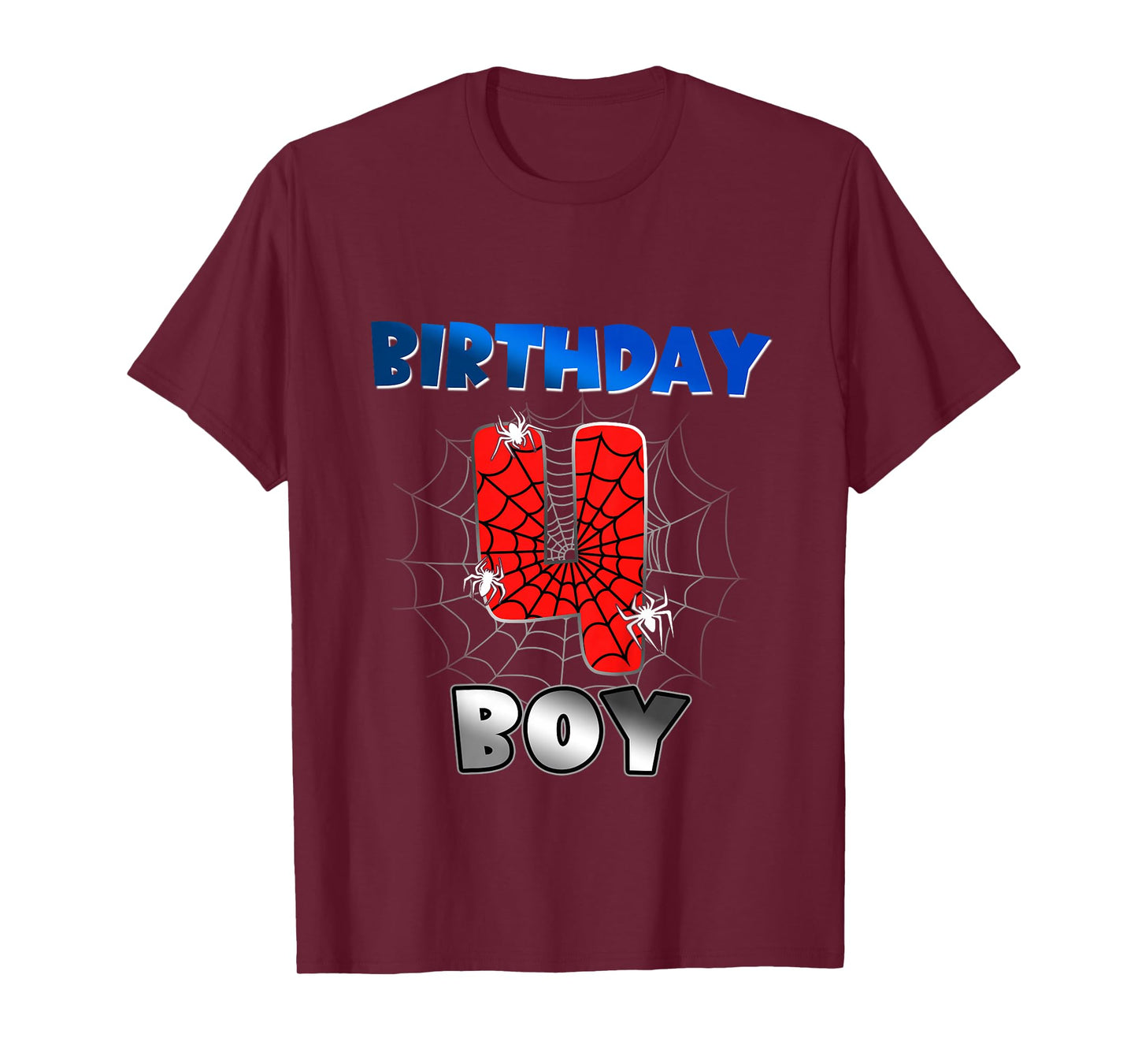 Kids Birthday Boy 4th Birthday Spider Theme Party 4 Year Old Boys T-Shirt