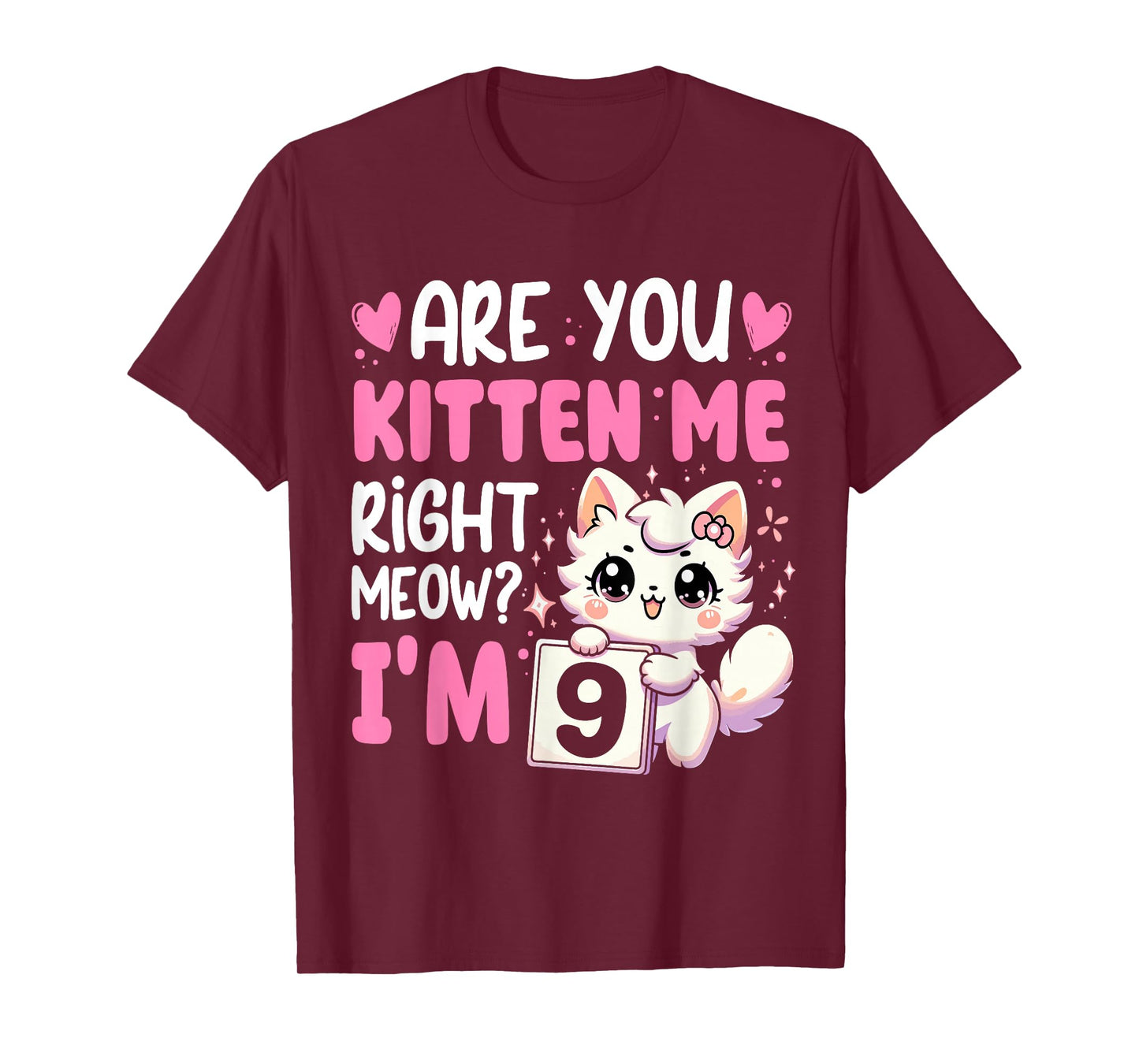 9th Birthday Shirt Girl 9yr Nine 9 Year Old Kitten Cat Bday T-Shirt