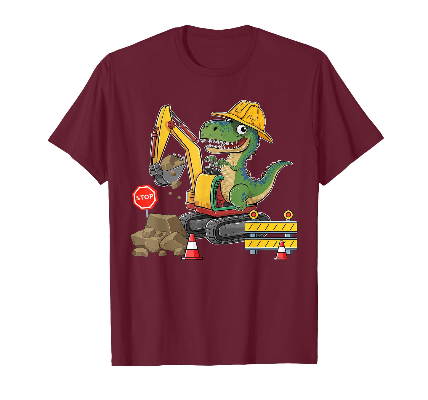 Dinosaur Construction Worker Excavator Truck Kids Boy Girl T-Shirt