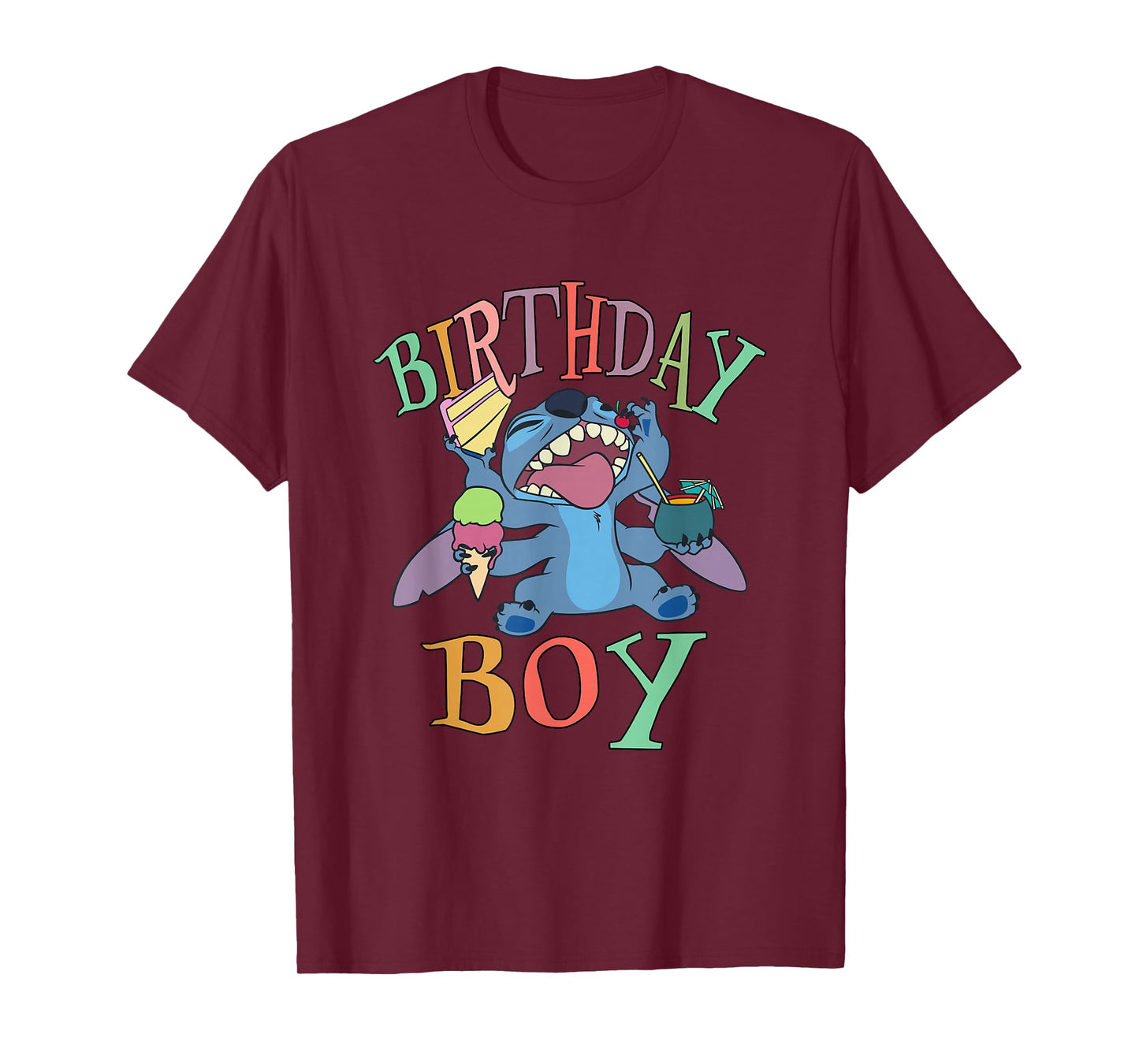Disney Lilo & Stitch Birthday Boy Stitch Enjoying Big Logo T-Shirt