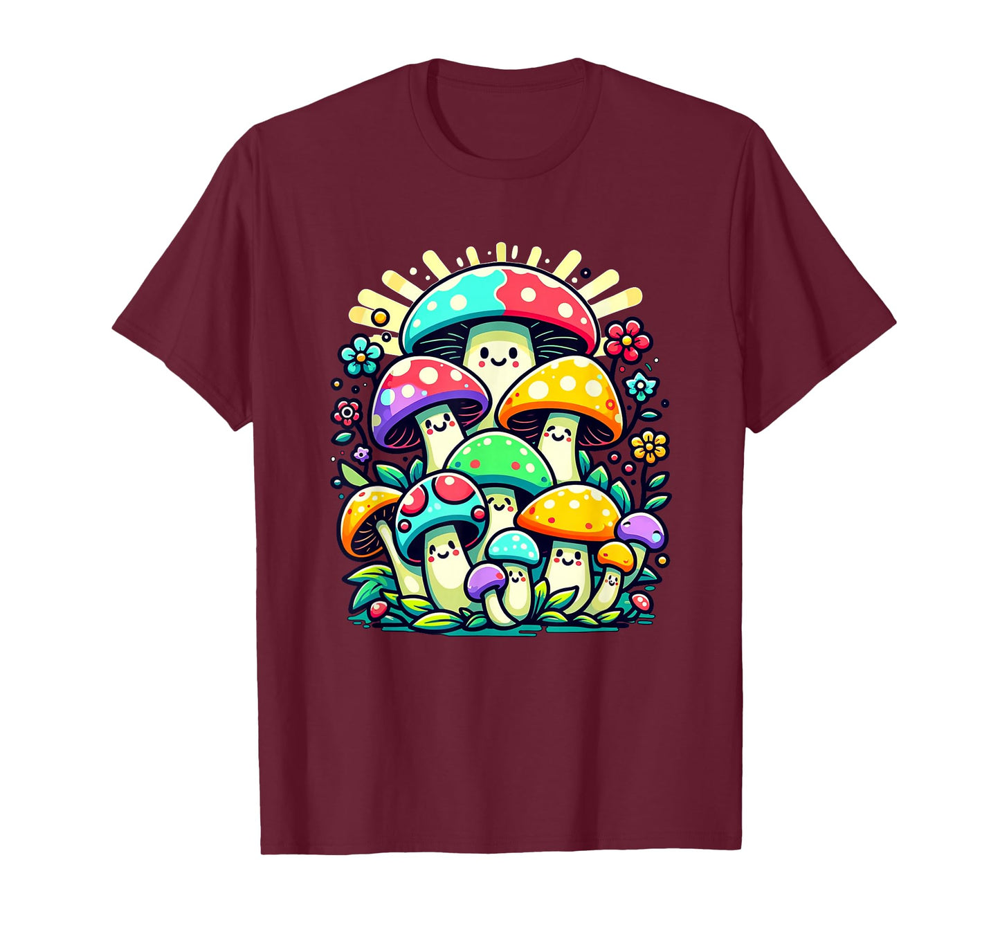 Kids Cute Whimsical Mushroom Illustration Funny Fungi Themed T-Shirt