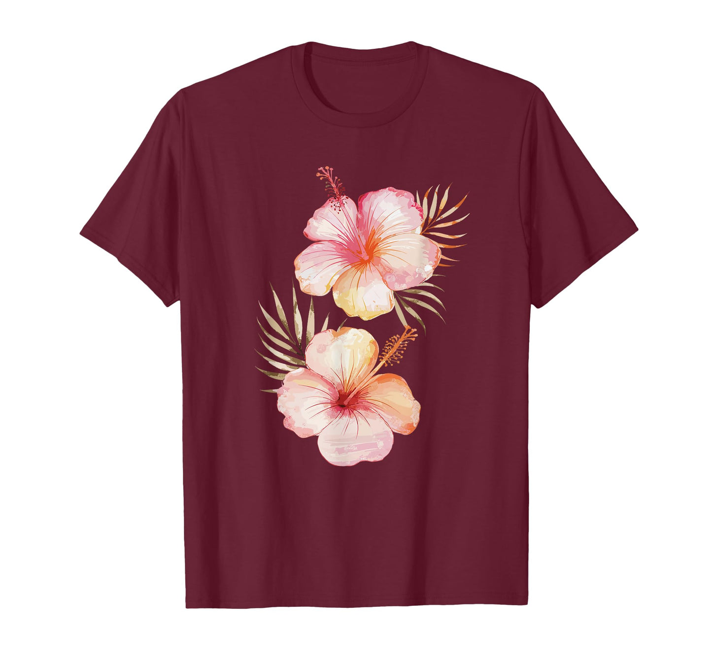 Watercolor Tropical Hibiscus Flowers Floral Summer Art T-Shirt
