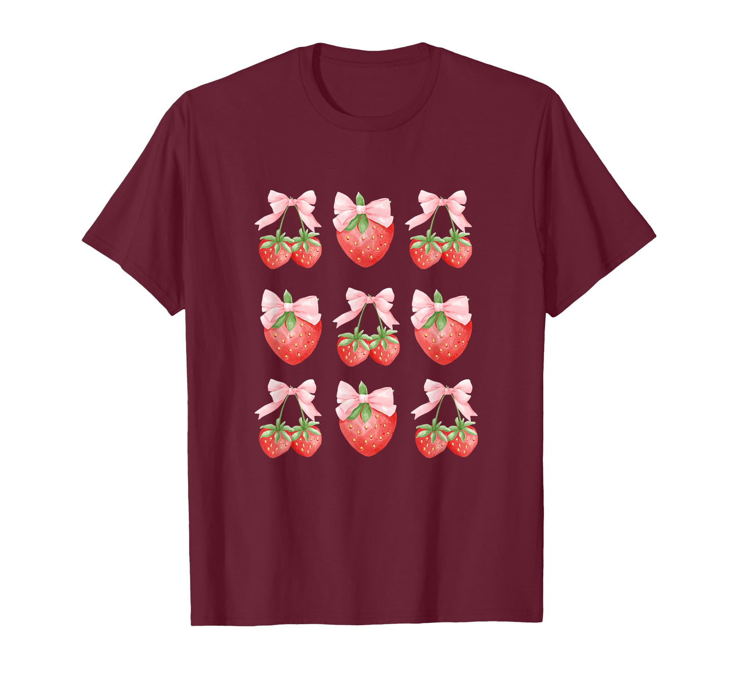 Cute Pink Bow Coquette Strawberry Clean Girl Aesthetic T-Shirt