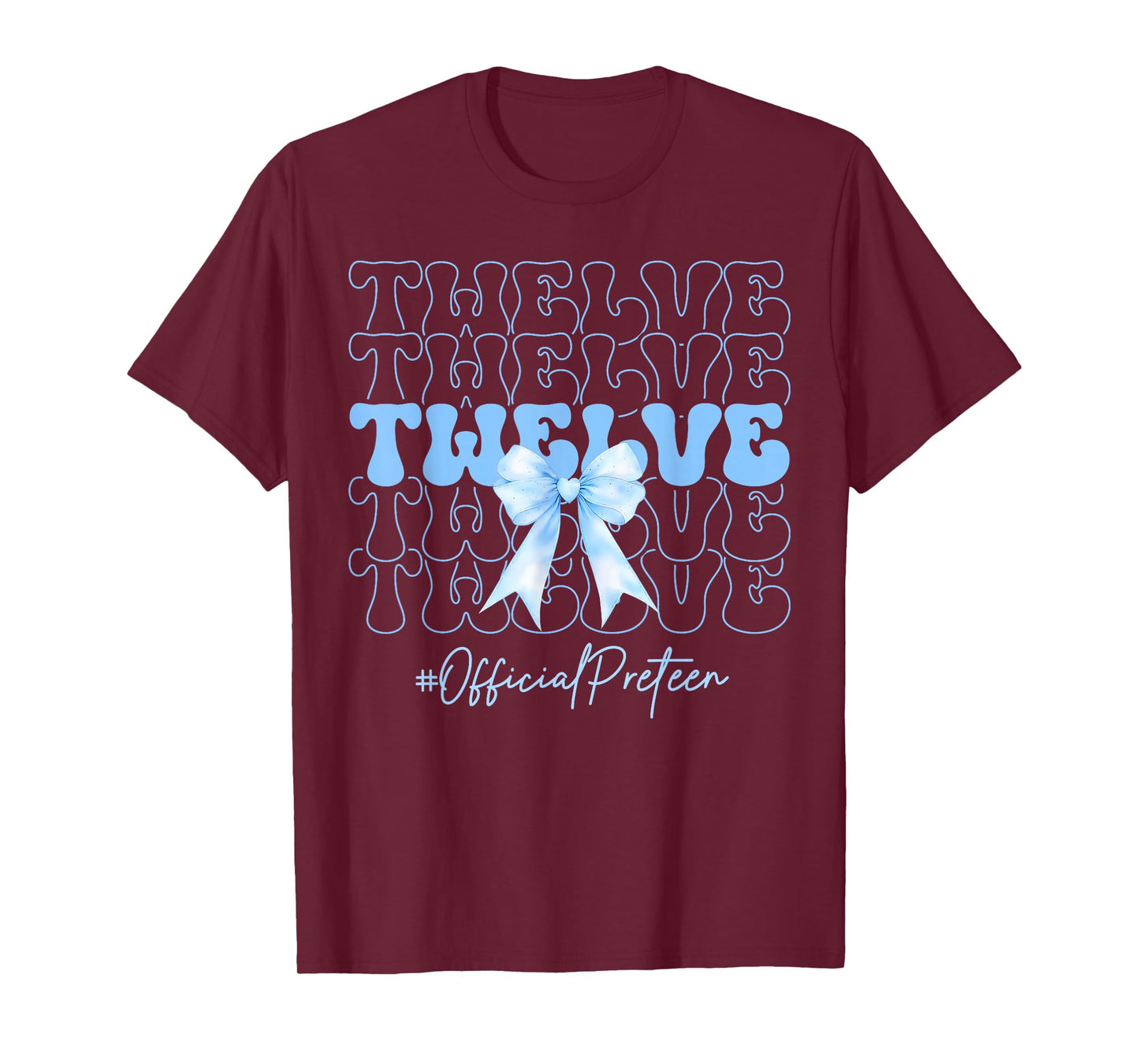 Twelve Official Preteen Cute 12th Birthday Girl Blue Bow T-Shirt