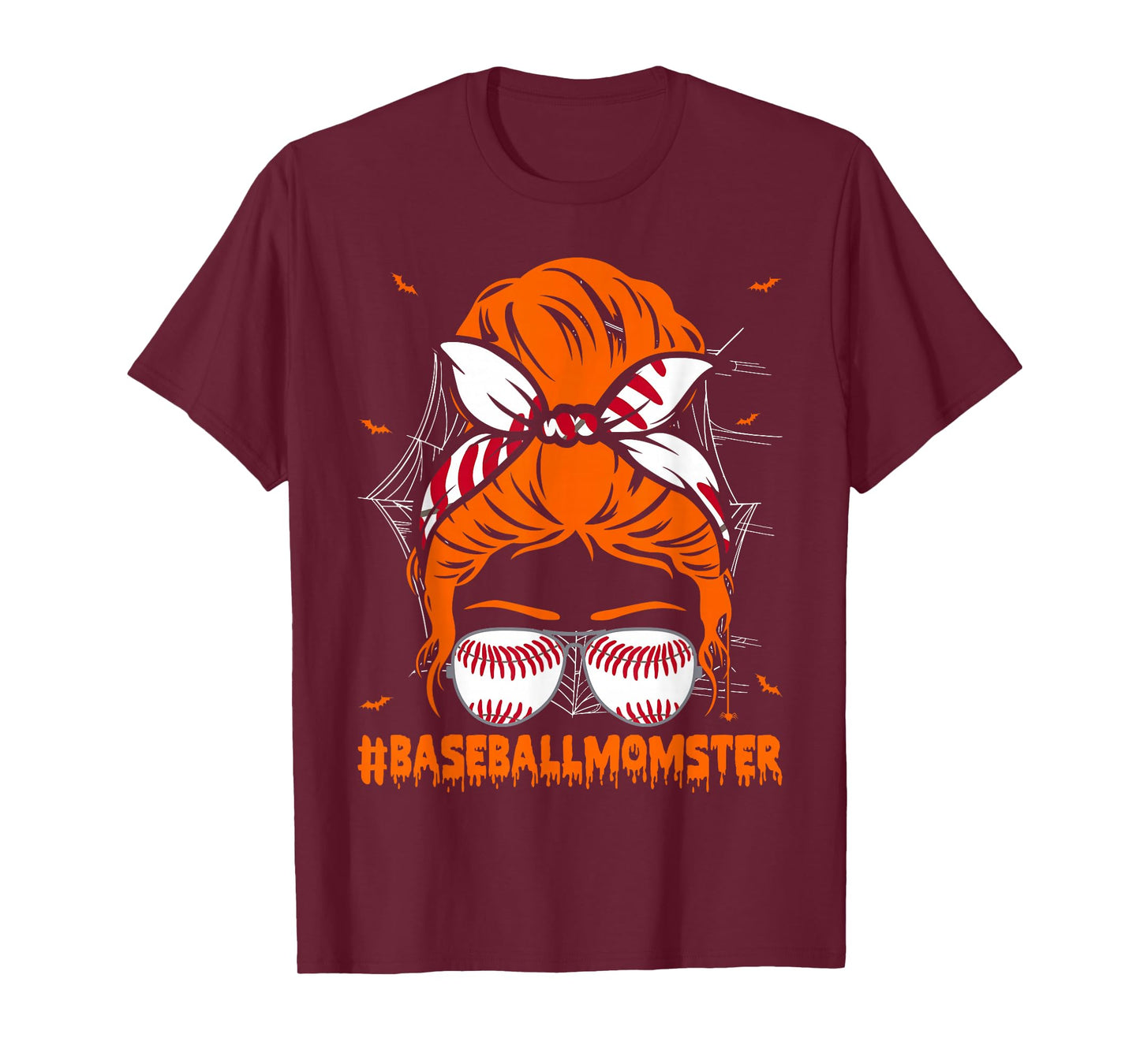 Baseball Momster for Women Halloween Mom Messy Bun T-Shirt
