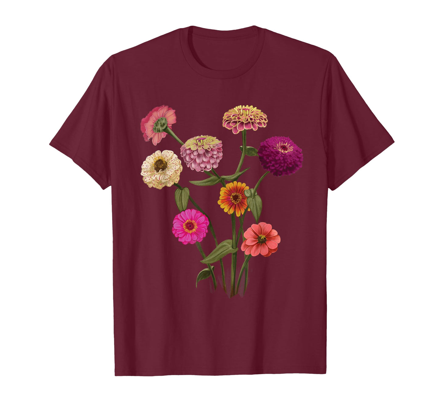 Happy Zinnia Wildflowers, Handpainted Style Graphic T-Shirt T-Shirt