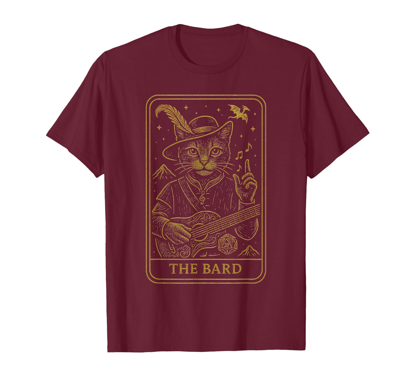 RPG Gamer The Bard D20 Dice Nerdy Geek Cat Men Women Kids T-Shirt