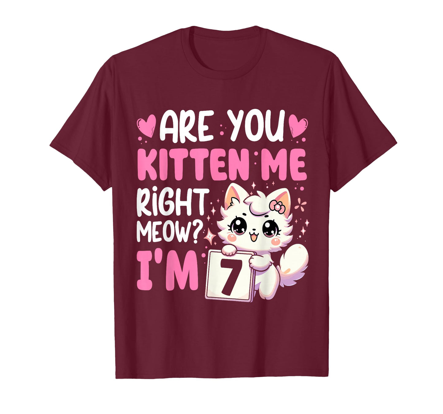 7th Birthday Shirt Girl 7yr Seven 7 Year Old Kitten Cat Bday T-Shirt