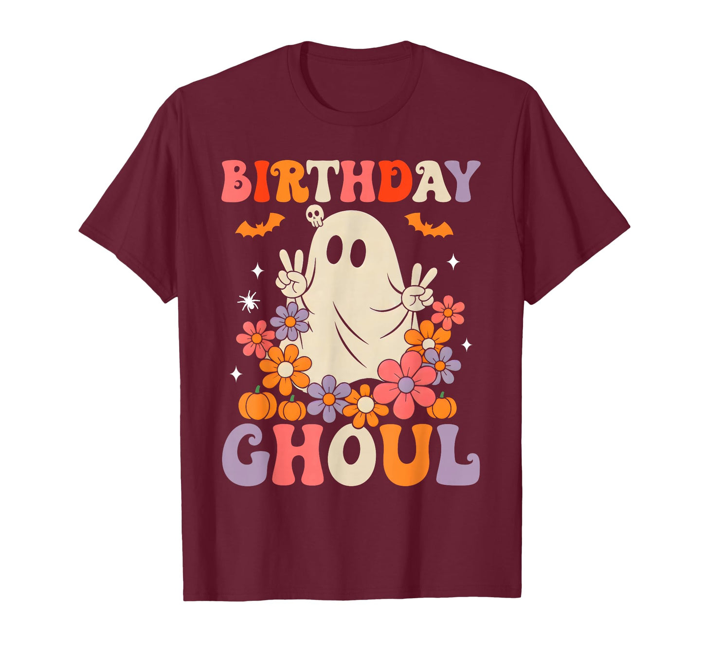 Birthday Ghoul Floral Ghost Halloween Women Girls Teens T-Shirt