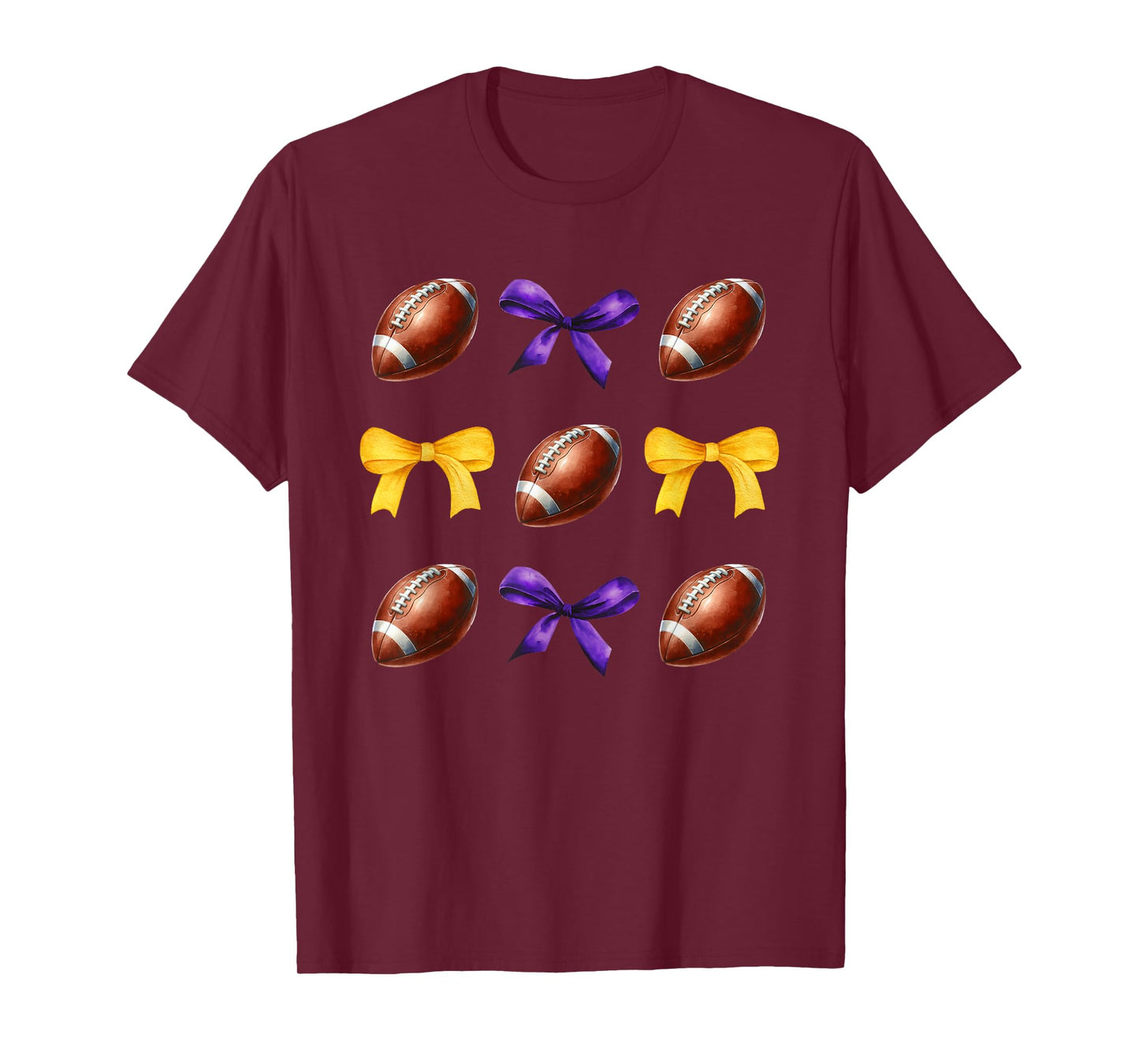 Footballs & Purple & Gold Bows Girls Fall Football Season T-Shirt