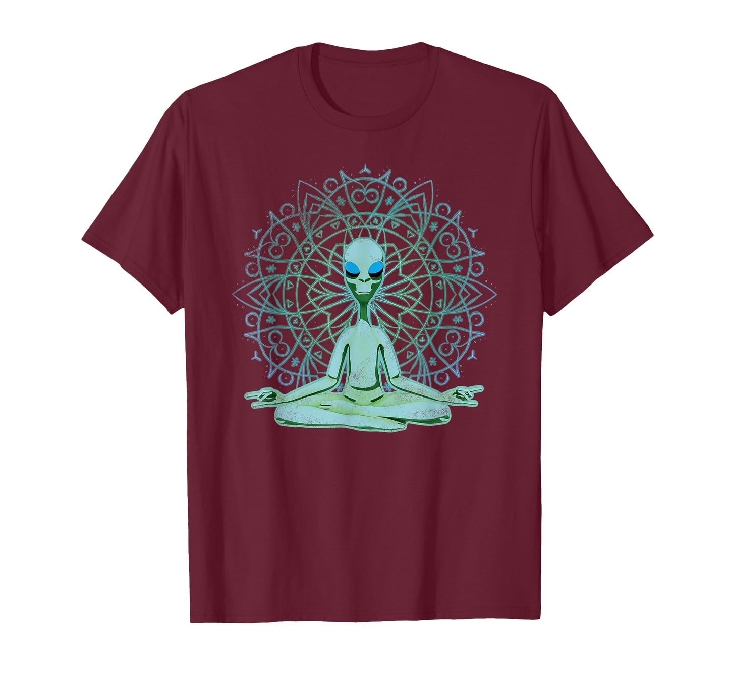 Alien Shirt UFO Mandala Meditating Green Alien Lotus Zen T-Shirt