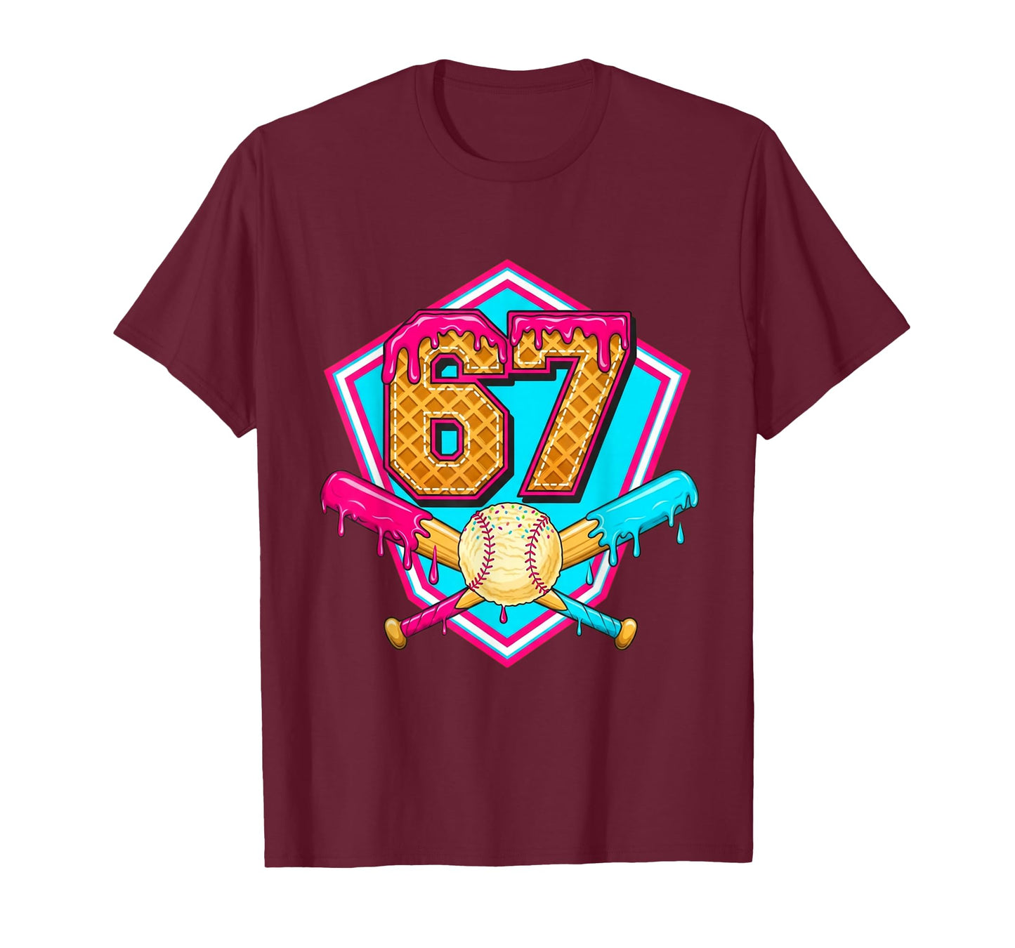 Baseball Drip Jersey Number 67 for Players & 67th Birthday T-Shirt