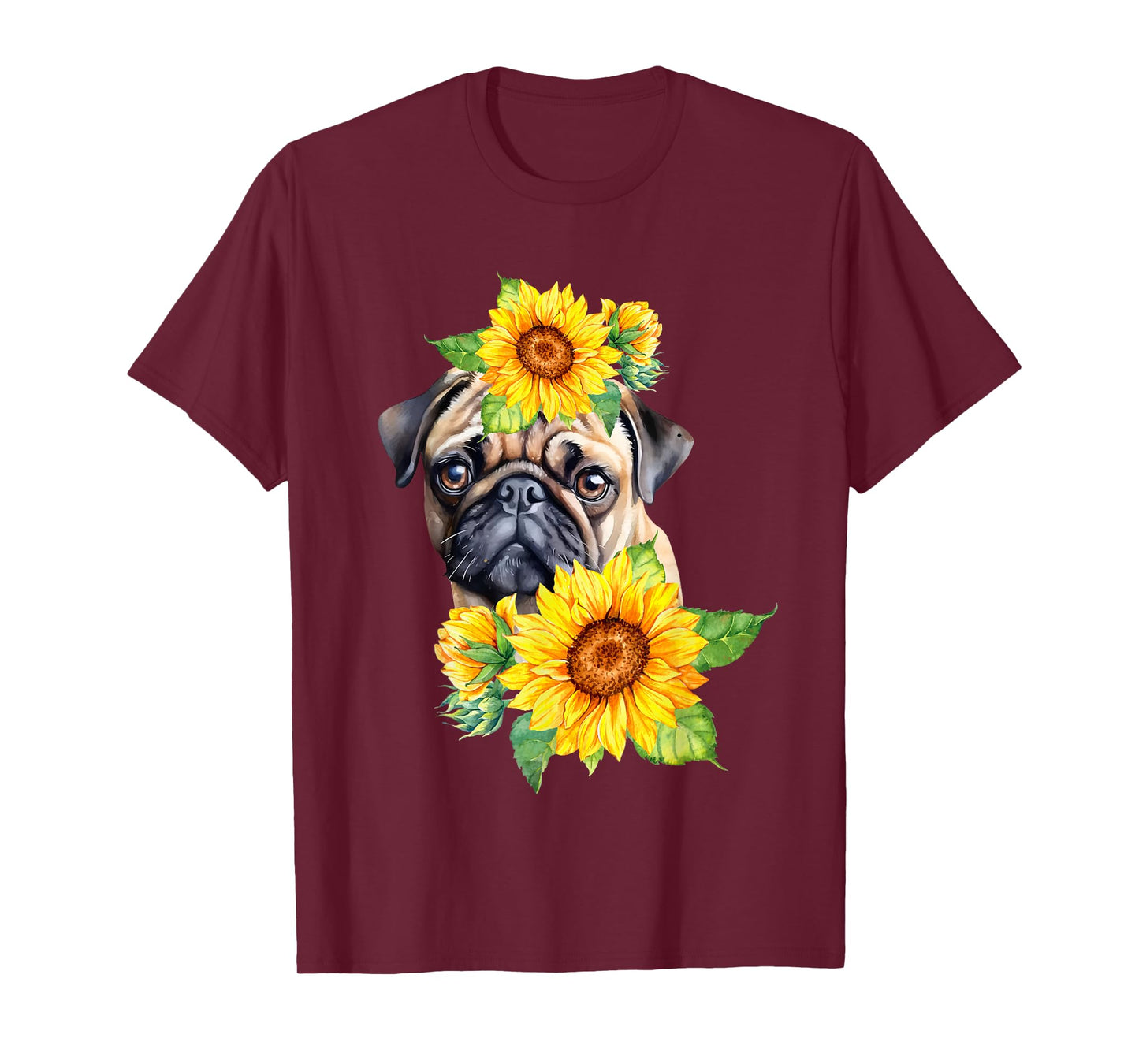 Pug Sunflower Dog Mom Dad T-Shirt