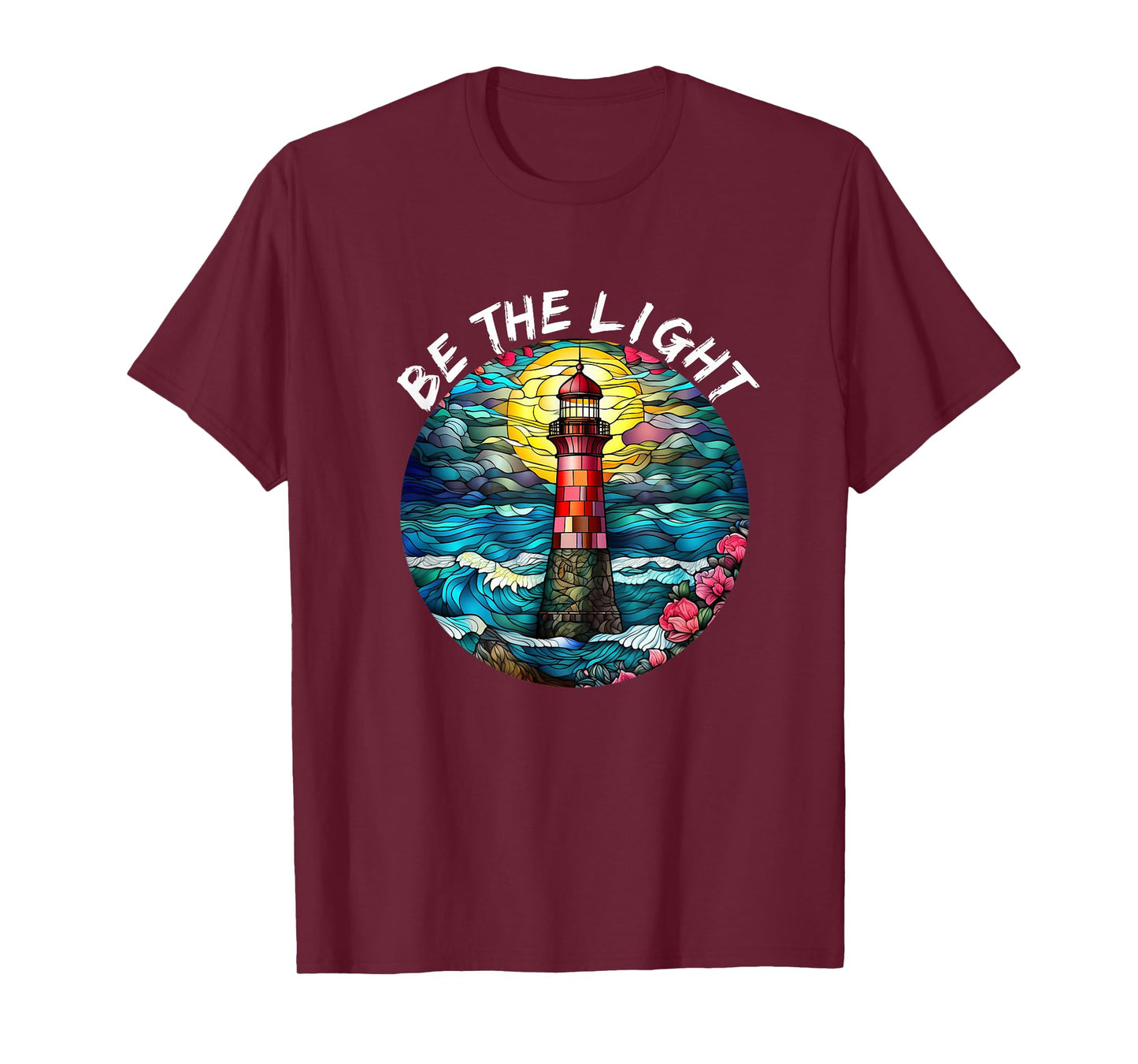 Be The Light Stained Glass Lighthouse Motivational Quote T-Shirt